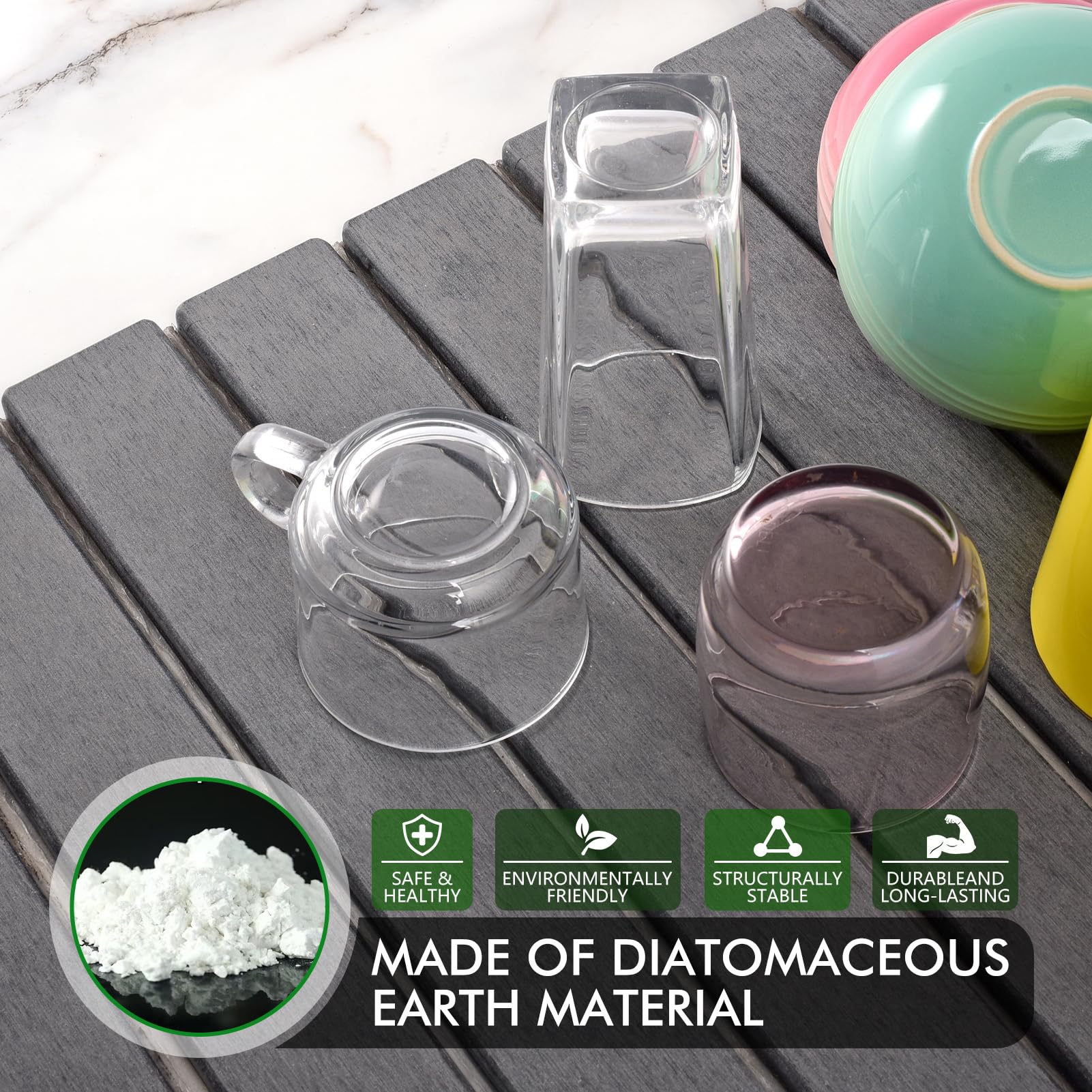 Oxydrily Stone Drying Mat for Kitchen Counter, Large Dark Gray Foldable Diatomaceous Earth Dish Drying Mat, Quick-Dry Absorbent Bath & Countertop Mat for Dishes Bottles Cups 23"x15.3"