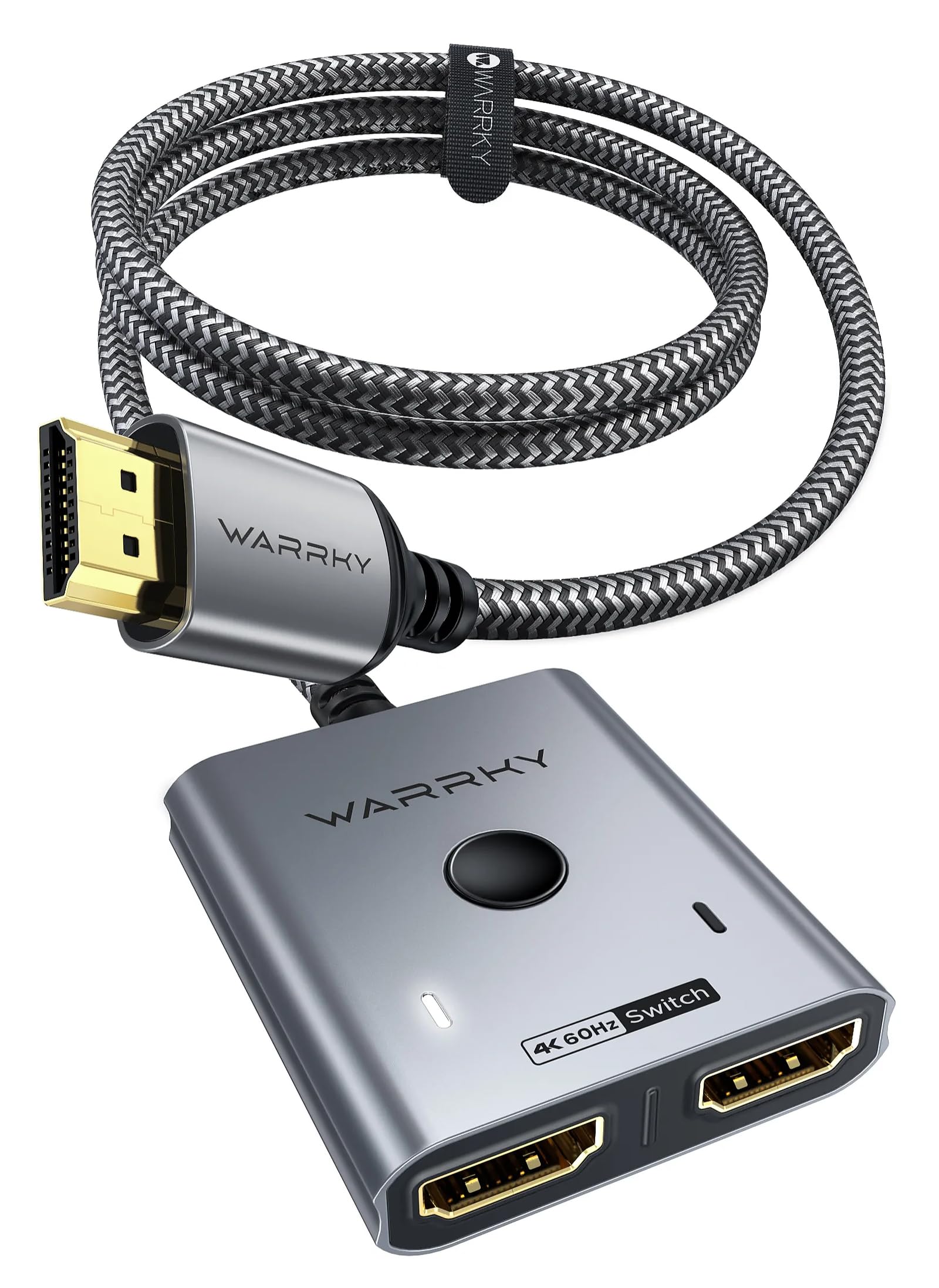 HDMI Switch 2 in 1 Out 4K@60Hz, WARRKY[with 3.3ft Fixed Braided HDMI Cable, Aluminum Case, 2K@144Hz, HDCP 2.2] Bidirectional 2x1 Switcher Splitter Compatible for PS5/4, Xbox, Roku, FireStick, Switch