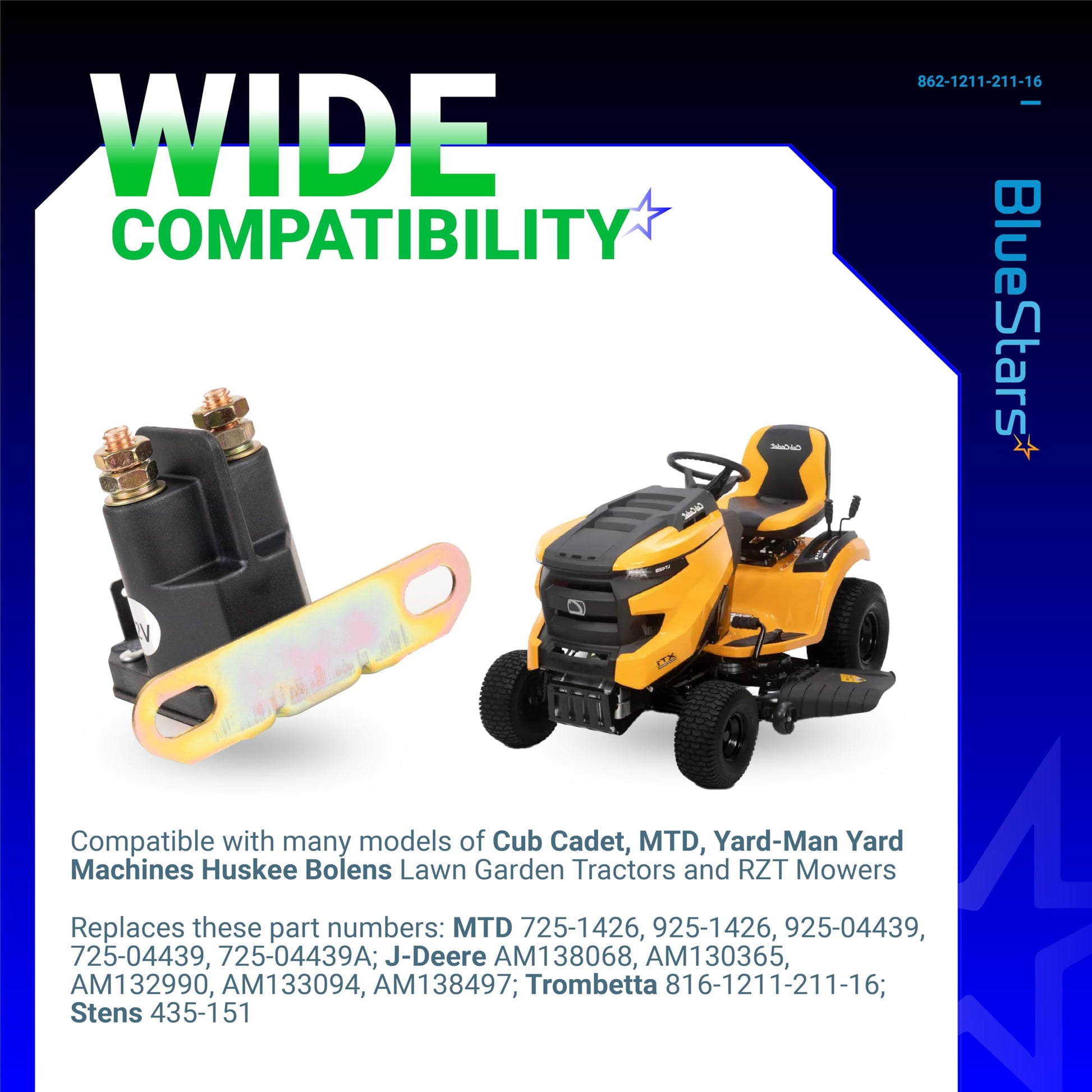 BlueStars 862-1211-211-16 AM138068 Starter Solenoid Relay 12V - Compatible with Trombetta John Deere MTD Cub Cadet Lawn Tractor 725-04439 LA100 LA105 LA110 LA115 LA120 LA125 LA135 LA140 LA145 LA150