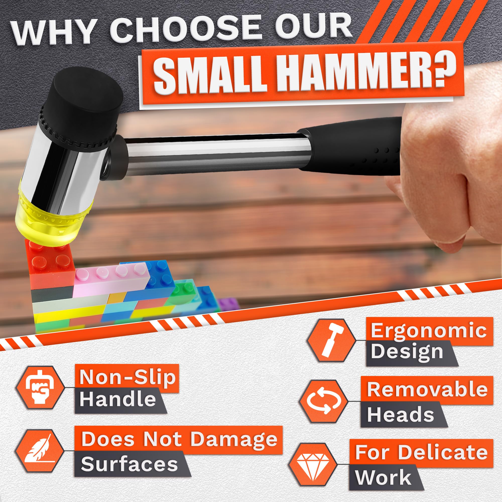 Small Rubber Mallet Hammer – 25 mm Lightweight Double-Sided Rubber and Plastic Head | Non-Slip Ergonomic Grip | Durable, Scratch-Free Tool for Jewelry Making, Crafting, Furniture Assembly, and Repairs
