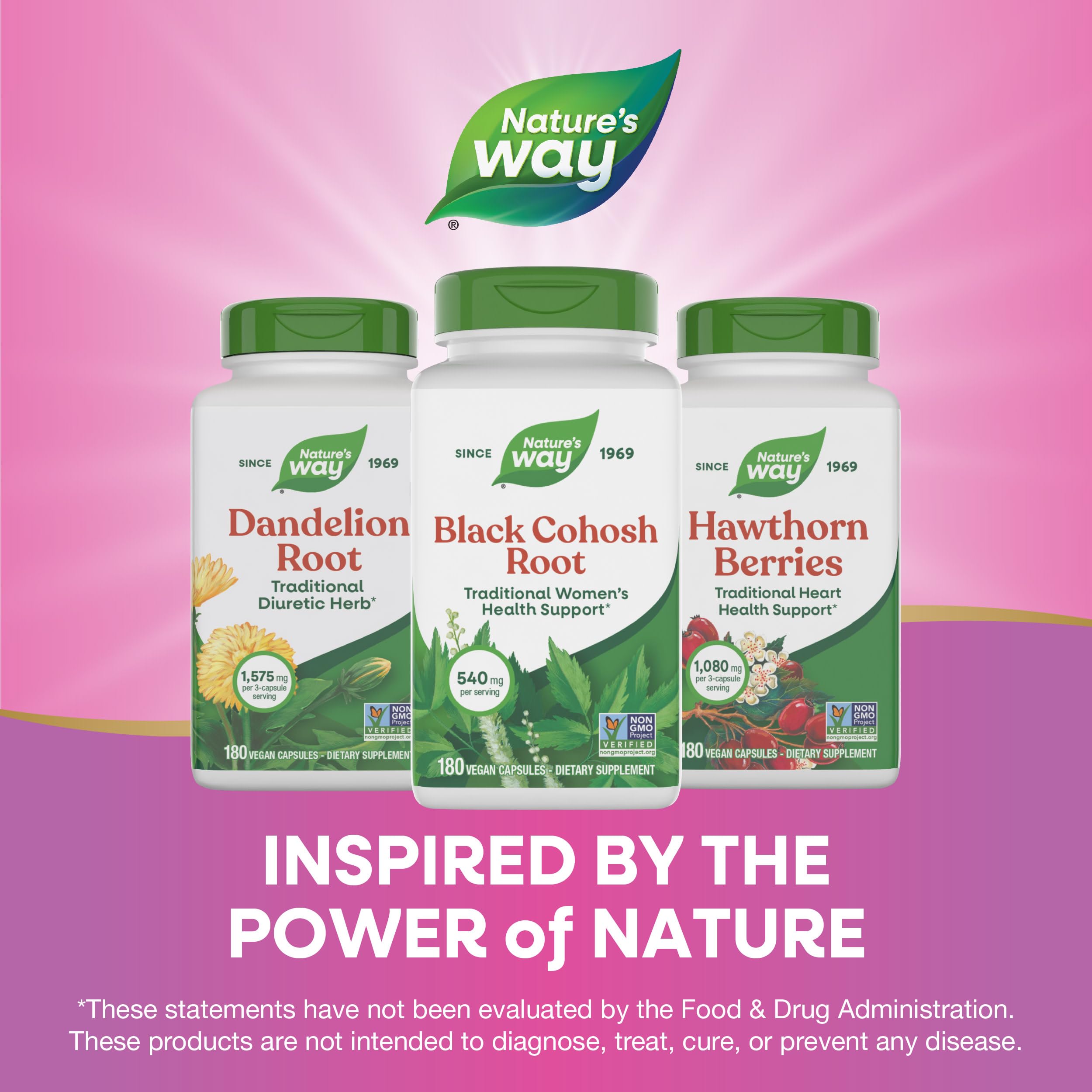 Nature's Way Black Cohosh Root, Traditional Support for Women's Health*, 540 mg per Serving, Non-GMO Project Verified, 180 Capsules