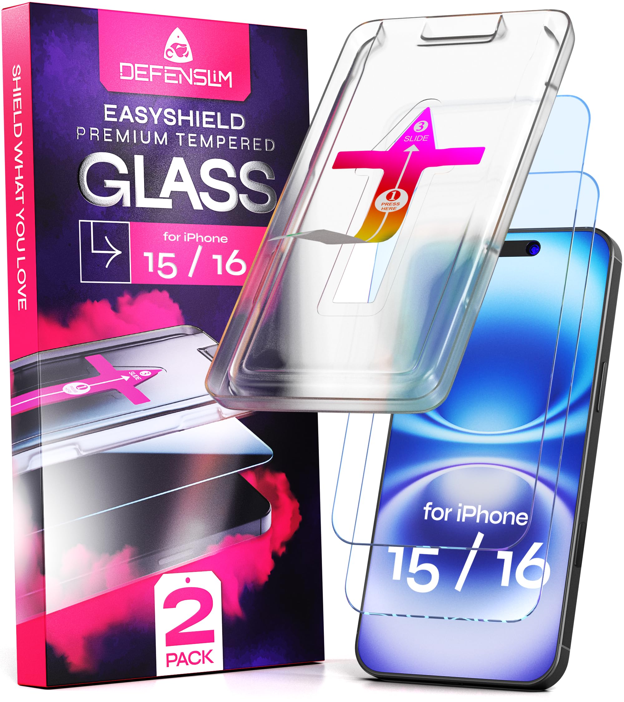 Defenslim Screen Protector compatible with iPhone SE 3 / SE 2 (2Pack), Easy Auto-Align Install Kit, 4.7" Tempered Glass, 9H Hardness, Ultra HD Clear, Case Friendly, EasyShield