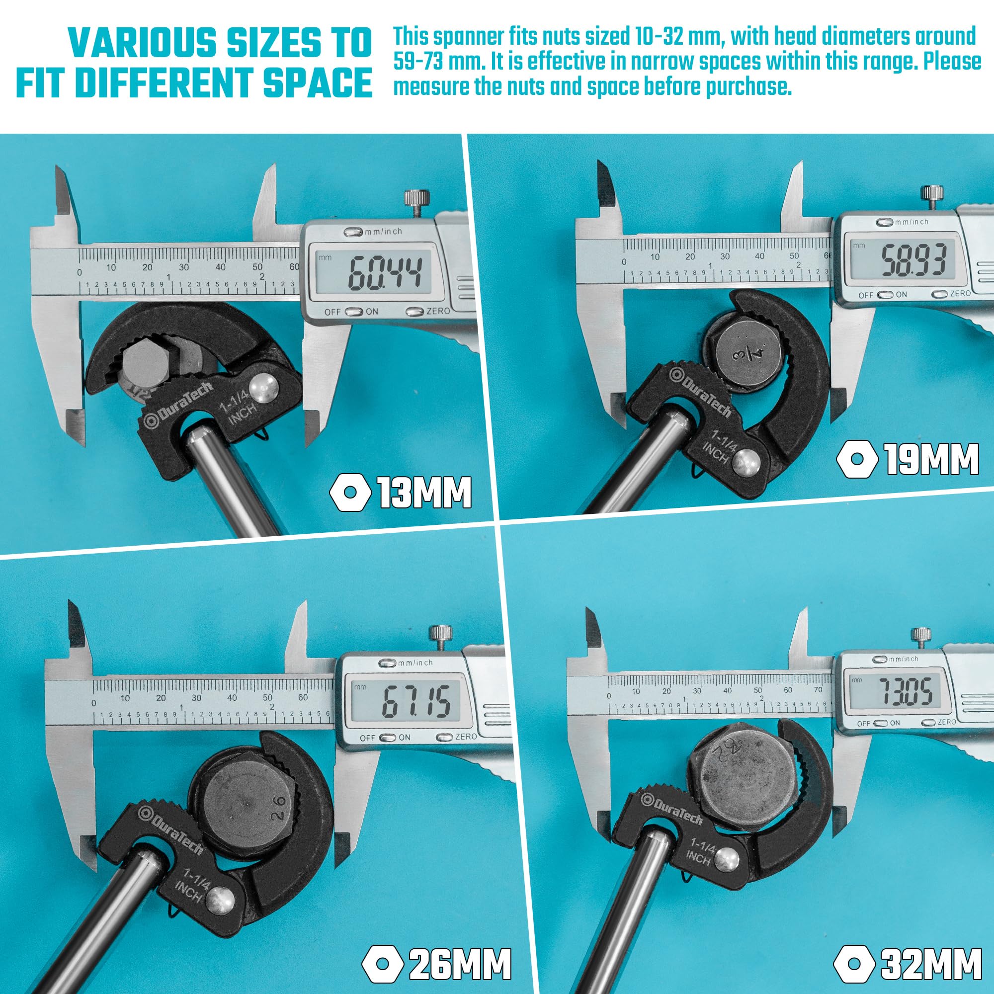 DURATECH 11" Basin Wrench, Sink Wrench, Adjustable Tap Nut Spanner Basin Spanner, Capacity of 3/8" to 1-1/4" for Fixing Back and Union Nuts Under Sink