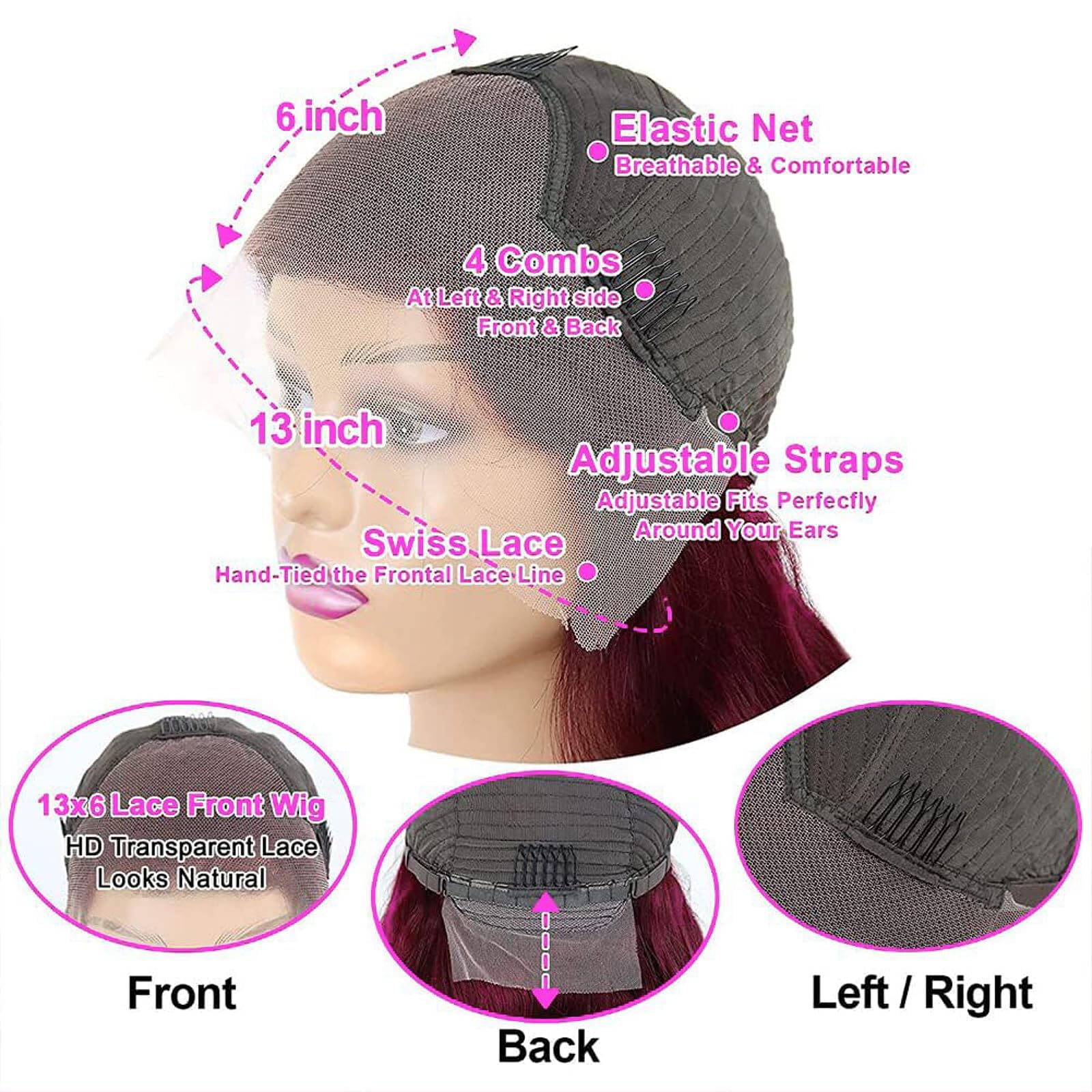 QZOQZO 28 Inch 99j Burgundy Lace Front Wigs Human Hair Red Burgundy Wig 180% Density 13x6 Body Wave Lace Front Wigs Pre Plucked Glueless Lace Front Wigs Human Hair for Women