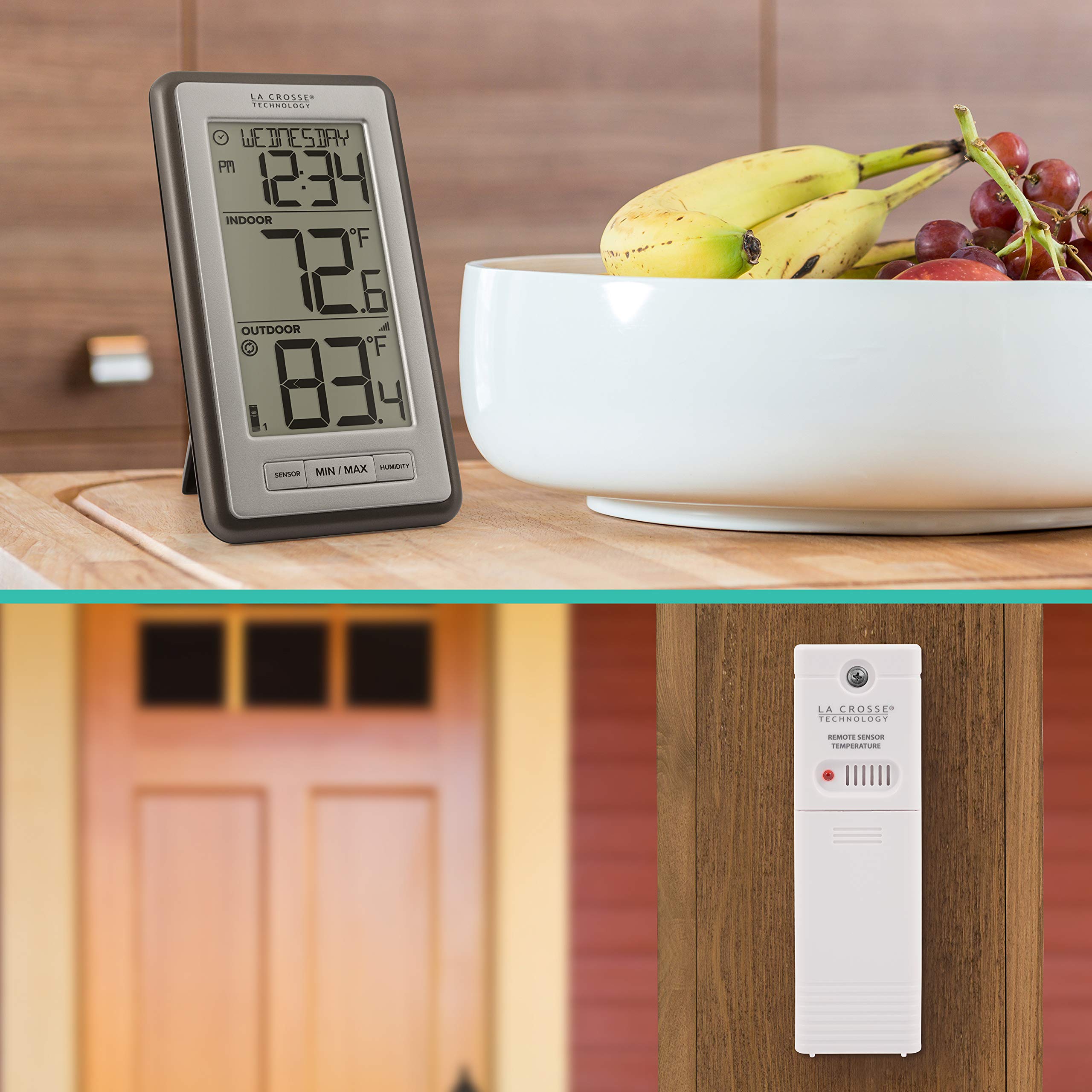 La Crosse Technology WS-9160UV3 Digital Indoor Outdoor Thermometer Wireless - Multi-Format Remote Temperature Sensor, Temperature Humidity Monitor with Manual Settings and 24-hr Display