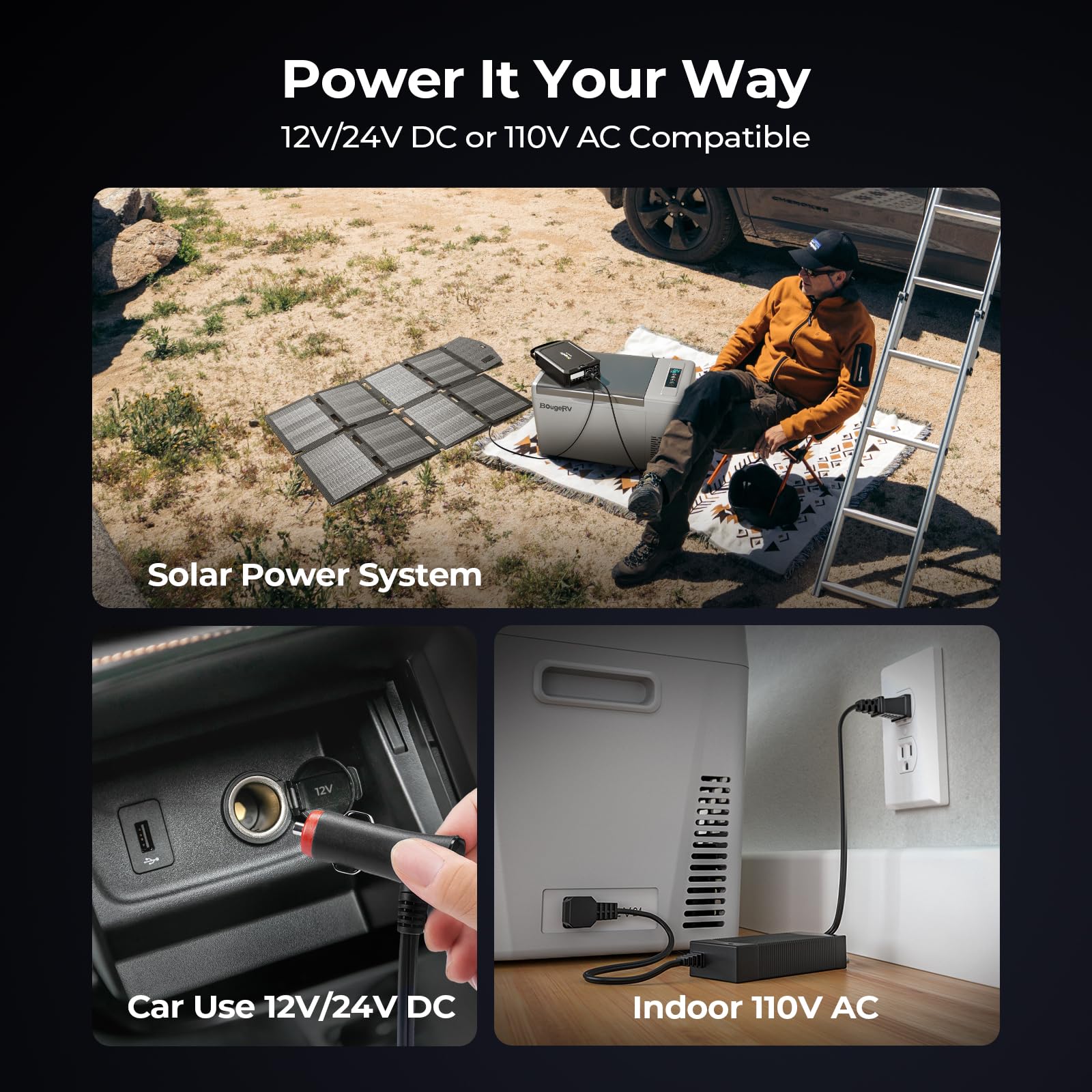 BougeRV 12 Volt Refrigerator 12V Car Fridge 23 Quart Portable Freezer Compressor Cooler 12/24V DC 110~240 Volt AC for Truck Van RV Camper SUV Travel Camping Road Trips Tailgating -8℉~50℉