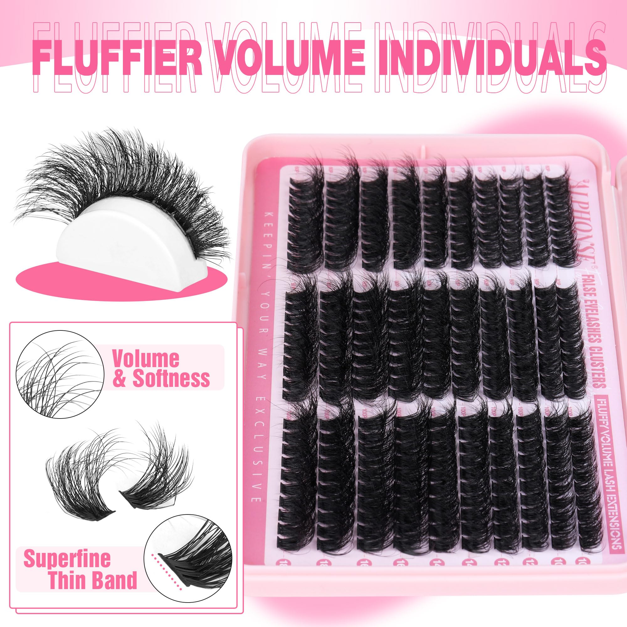 Fluffier Lash Clusters Thick Volume Lash Extension 10-18mm Cluster Eyelash Extensions DIY Individual Lashes Wispy at Home Pestañas Pelo a Pelo by ALPHONSE (60D+80D+100D, 300pcs)