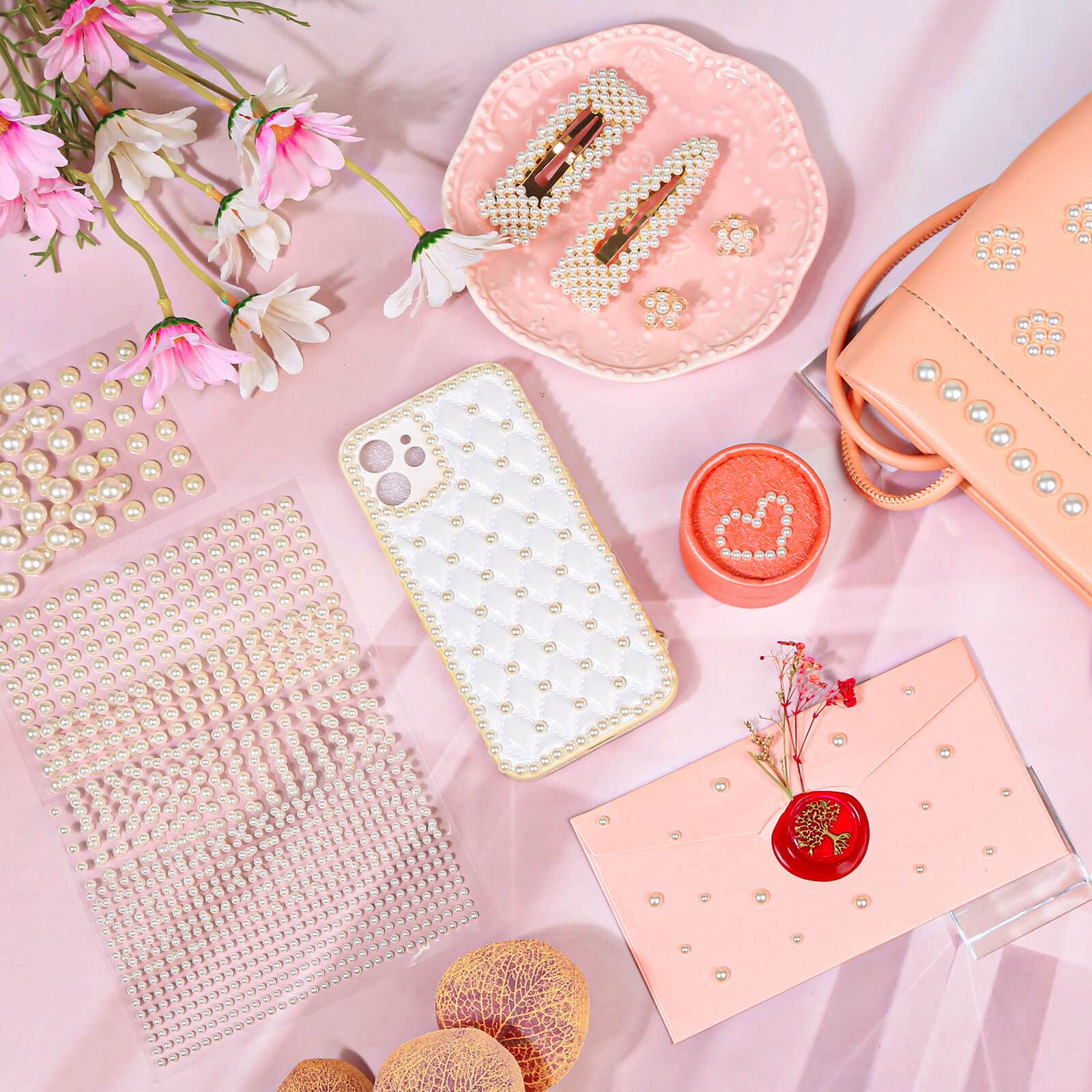 1980Pcs Self Adhesive Pearl Stickers, Shynek Pearls Sticker Gems for Hair, Face, Makeup, Eye, Nail, Crafts, Assorted Sizes