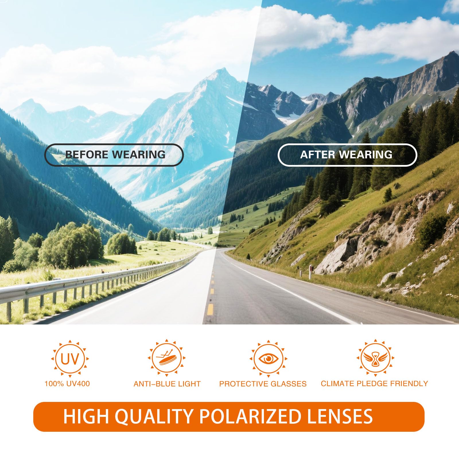 suoso Polarized Sports Sunglasses for Men: UV400 Protection Glasses Womens Wrap Around Goggles for Driving Fishing