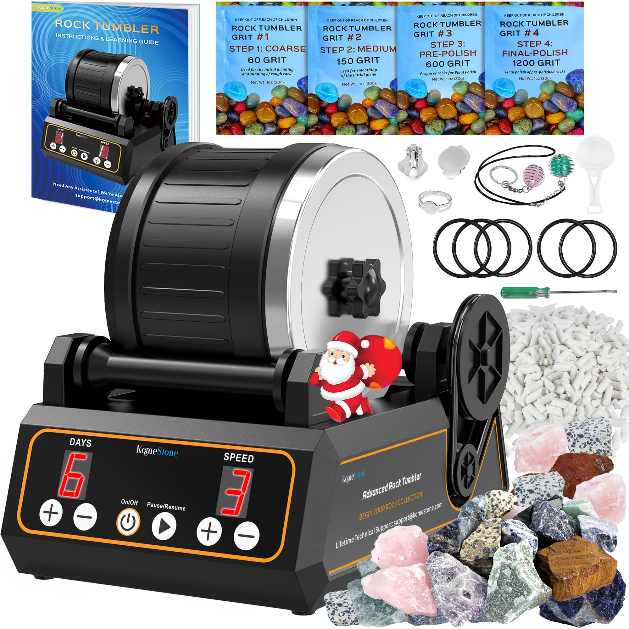 Rock Tumbler Kit, K1 Professional Large 2.5LB Capacity Edition - Memory Function, Digital Timer & Variable Speeds: Create Stunning Gems Full Accessories Included