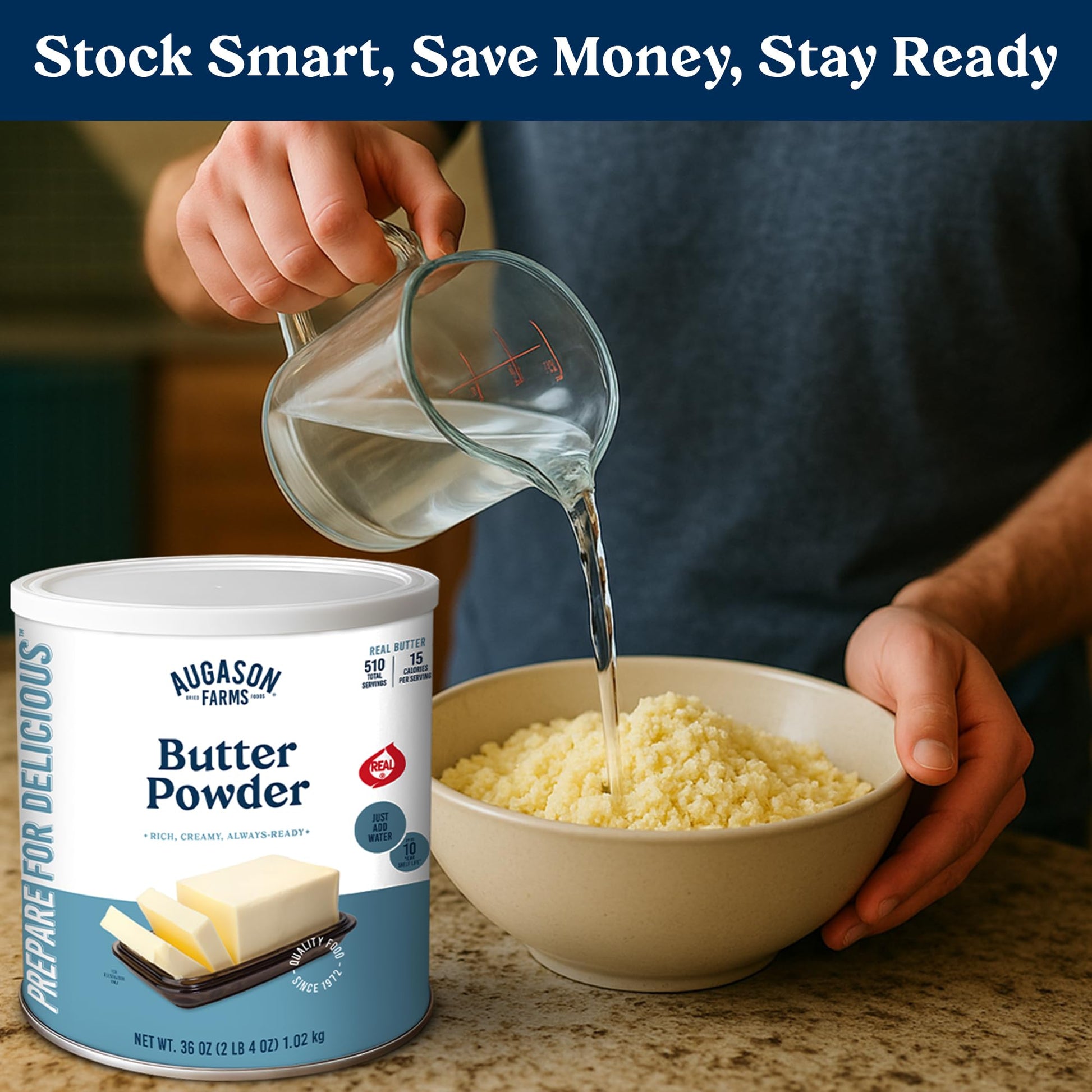 Augason Farms Butter Powder Can - Gluten Free Salted Butter for Cooking, Baking & Everyday Use - Long Term Emergency Food Supply - Shelf Stable dehydrated food - 510 Servings
