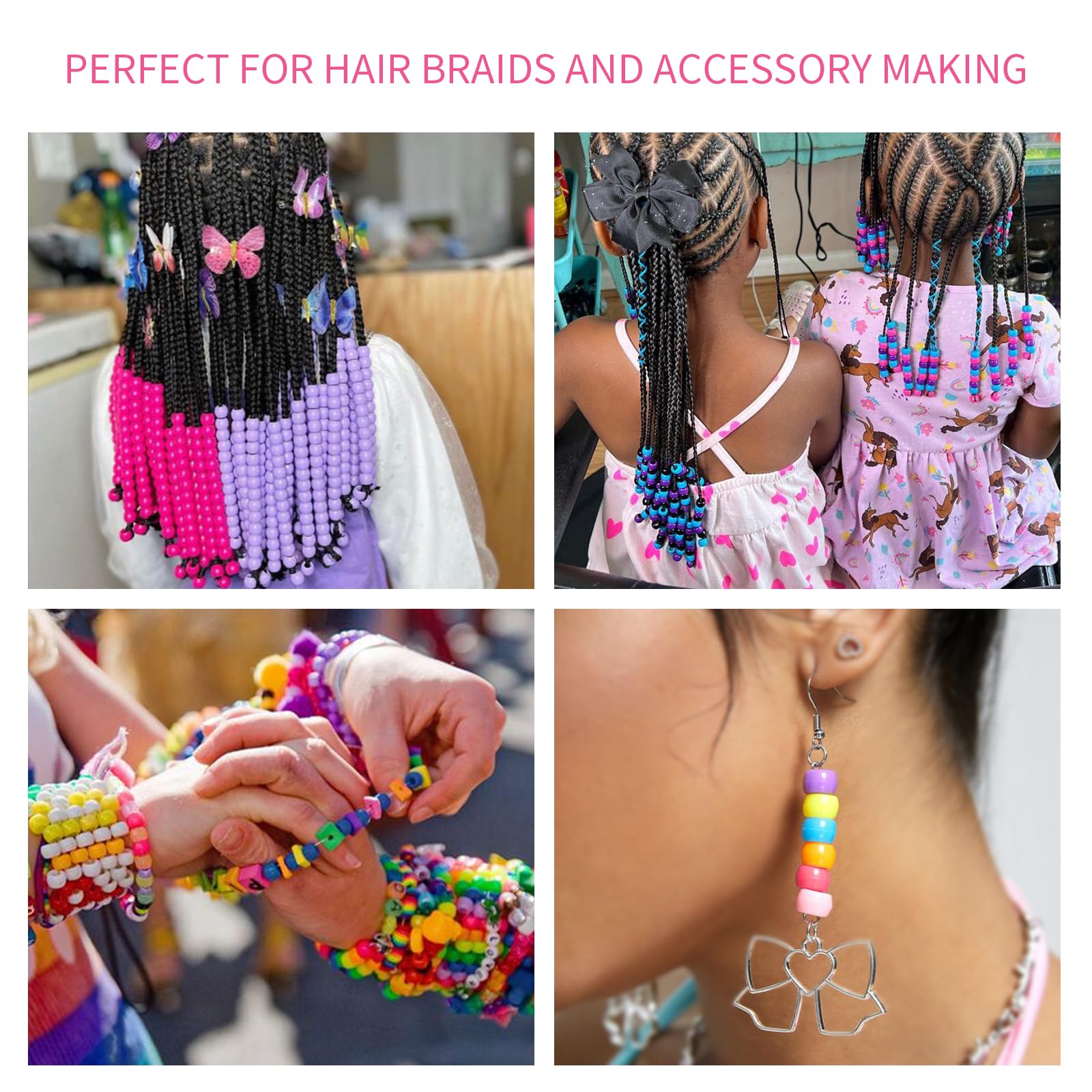 1000+pcs Glitter Beads Pony Beads Bulk, Acrylic Beads 9mm Large Plastic Beads for Bracelets Big Hole Hair Braids Crafts DIY Projects