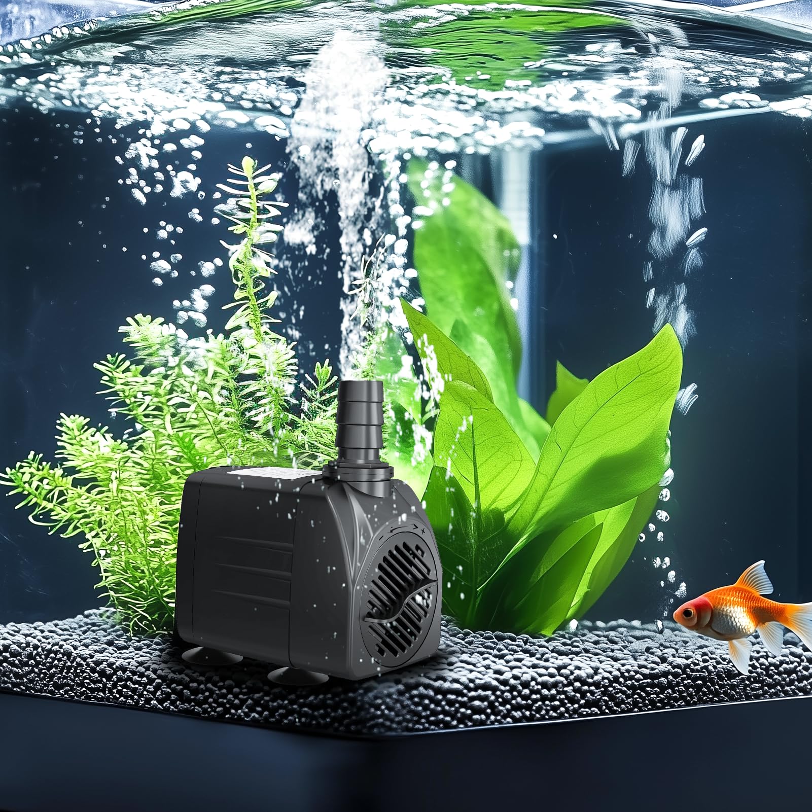 GROWNEER 550GPH Submersible Pump 30W Ultra Quiet Fountain Water Pump, 2000L/H, with 7.2ft High Lift, 3 Nozzles for Aquarium, Fish Tank, Pond, Hydroponics, Statuary Black
