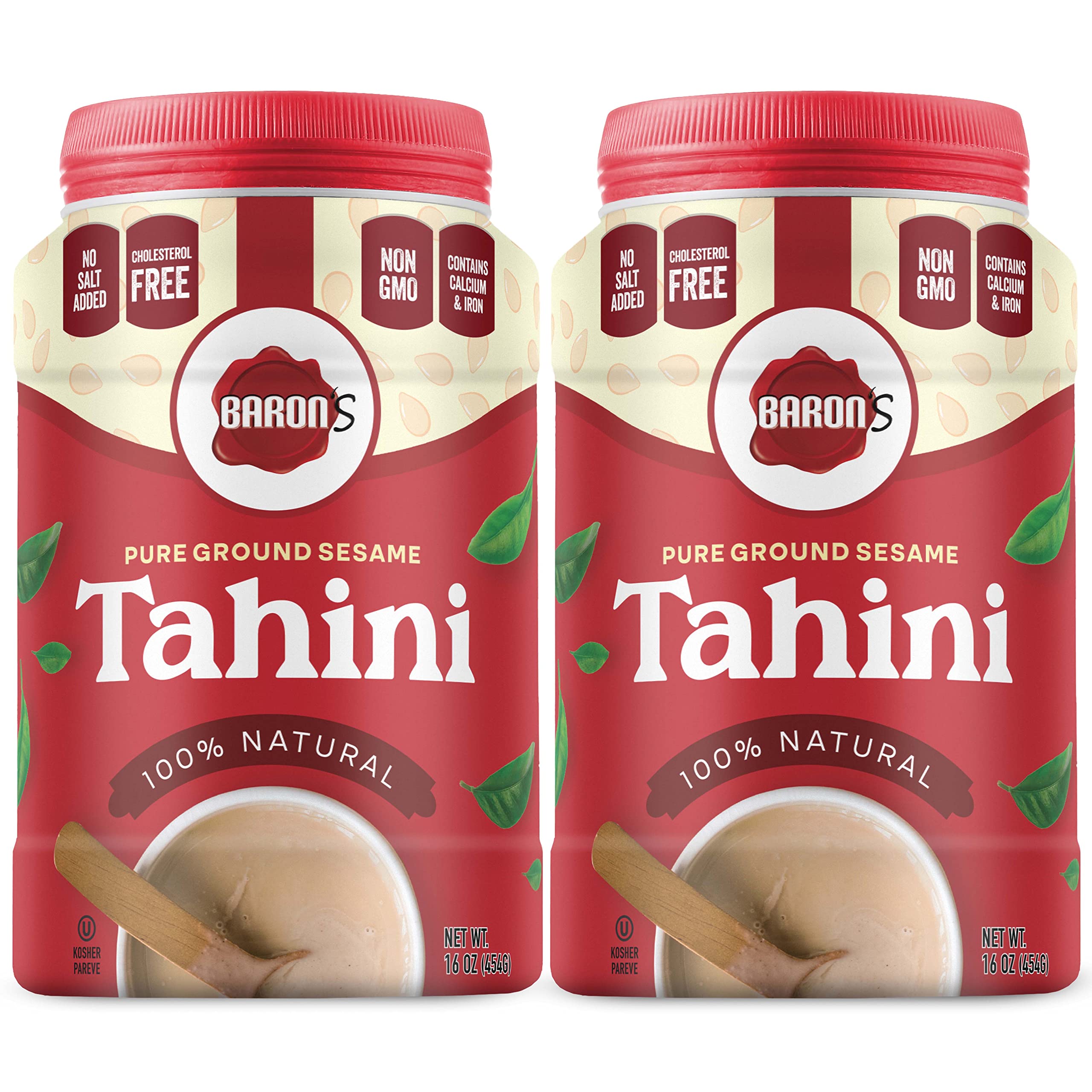 Baron's Kosher 100% Pure Ground Sesame Tahini 16-ounce Jars (1 Pound (Pack of 2))