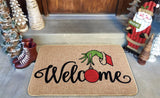 Erweicet Christmas Door Mat Xmas Welcome Christmas Mat Non-Slip and Washable Winter Doormat Rubber Back Snowflakes Door Mat Rugs for Indoor Outdoor(Green Hand Pattern)