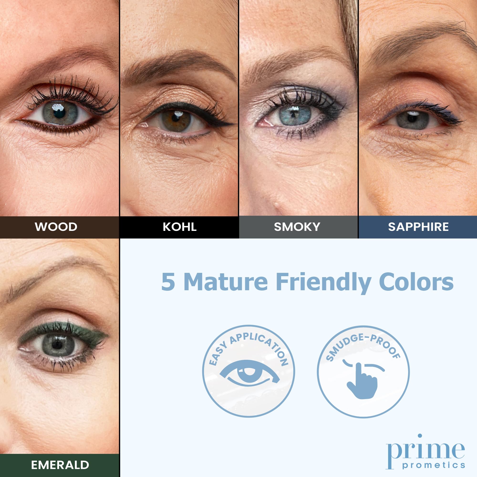 PRIME PROMETICS PrimeEyes Glide Eyeliner for Mature Women – Water-Resistant, Long-Stay and Mess-Proof – Gel Cream Texture, Discreet Sharpener and Effective Smudger (Wood (brown))