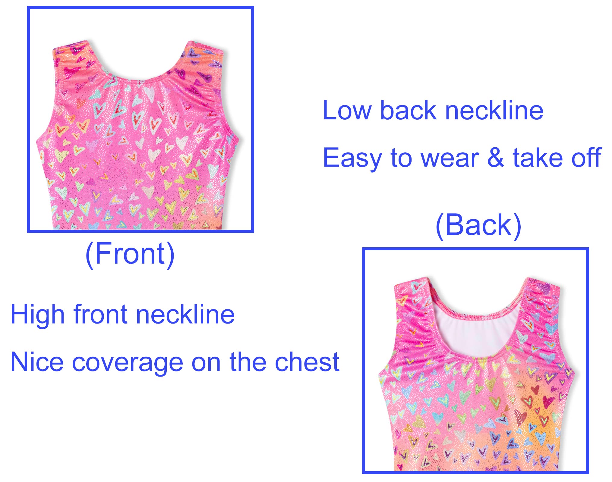 Domusgo Leotard for Girls Gymnastics Size 5-6 Years Old Sparkly Nenon Love Heart Biketards with Shorts