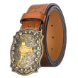 Mawjom Western Cowboy PU Leather Belt - Men Waist Strap Bull Decoration Floral Engraved for Jeans 25" to 38" Waist