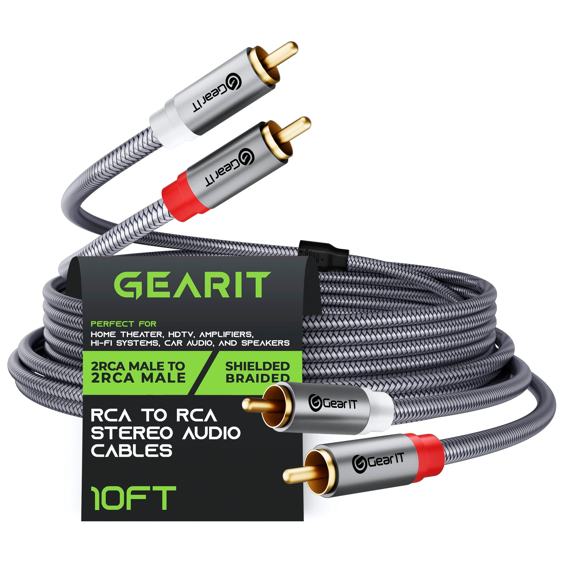 GearIT RCA Cable (15FT) 2RCA Male to 2RCA Male Stereo Audio Cables Shielded Braided RCA Stereo Cable for Home Theater, HDTV, Amplifiers, Hi-Fi Systems, Car Audio, Speakers, 15 Feet