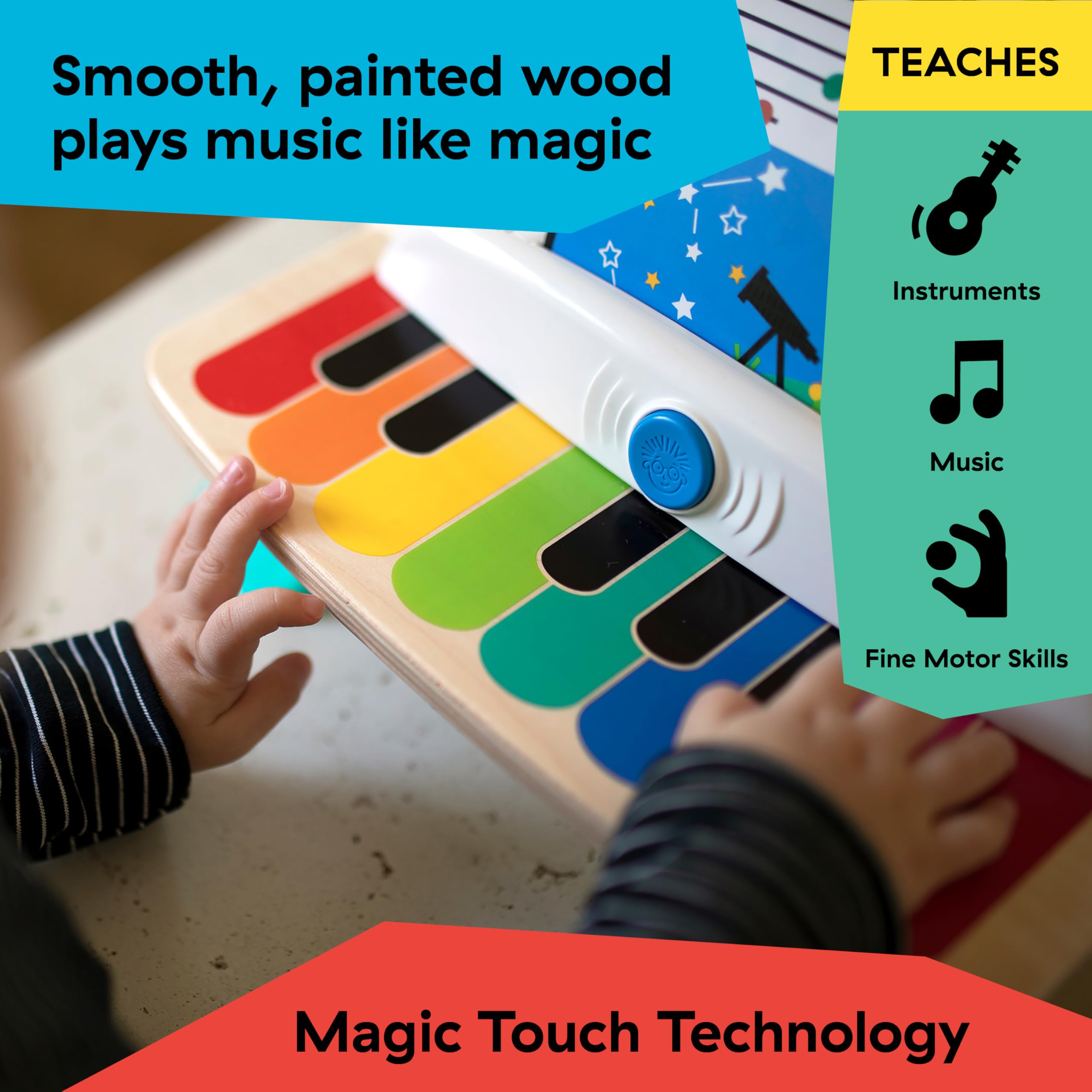Baby Einstein and Hape Magic Touch Wooden Toy Piano, Montessori Musical Learning Toy for Babies and Toddlers 6mo+