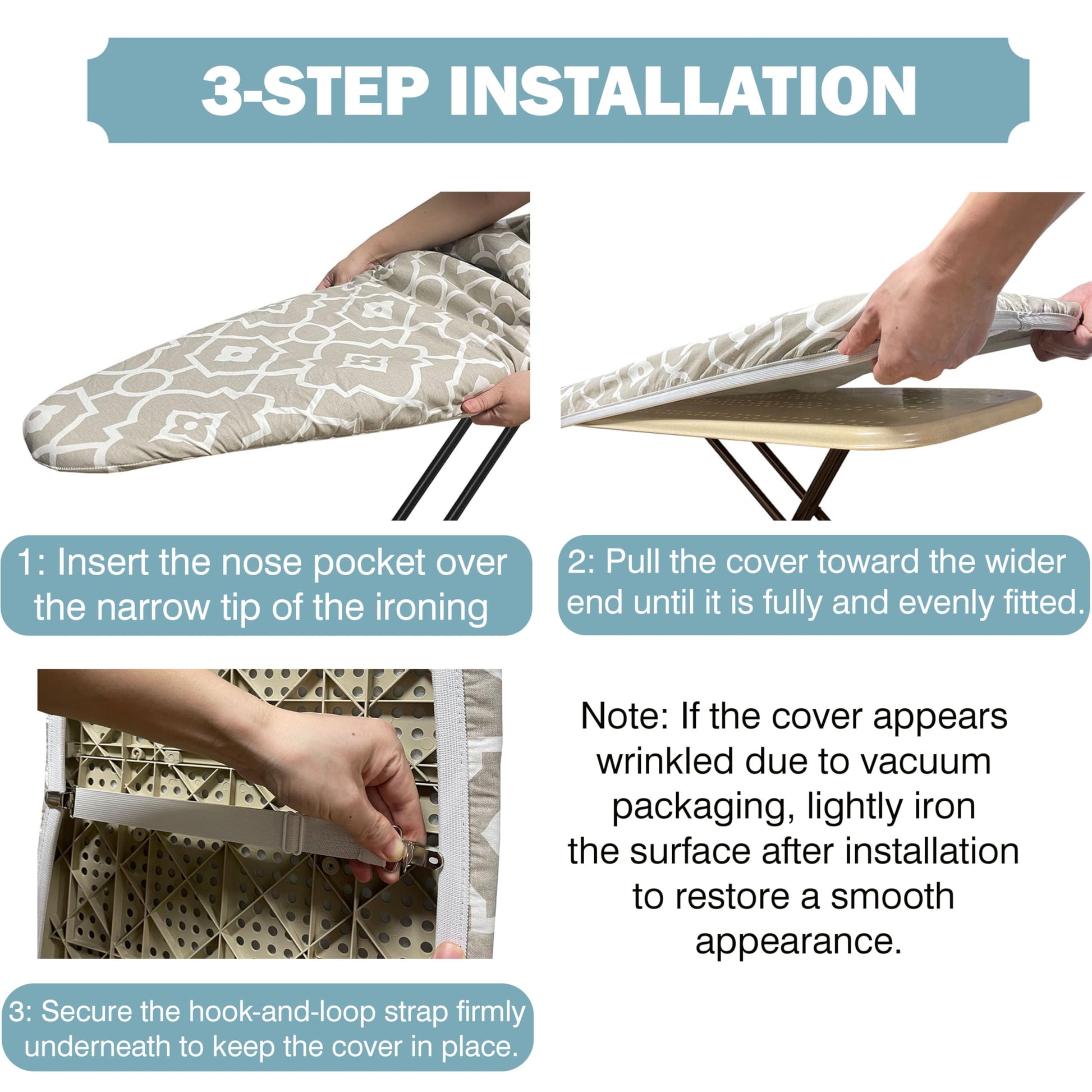 UniSimp Ironing Board Cover and Pad 15X54“ - Extra Thick Natural Cotton, Scorch & Stain-Resistant Padding, Standard Size Iron Board Cover with Metal Fasteners Heavy Duty Elastic Edge, Heatproof
