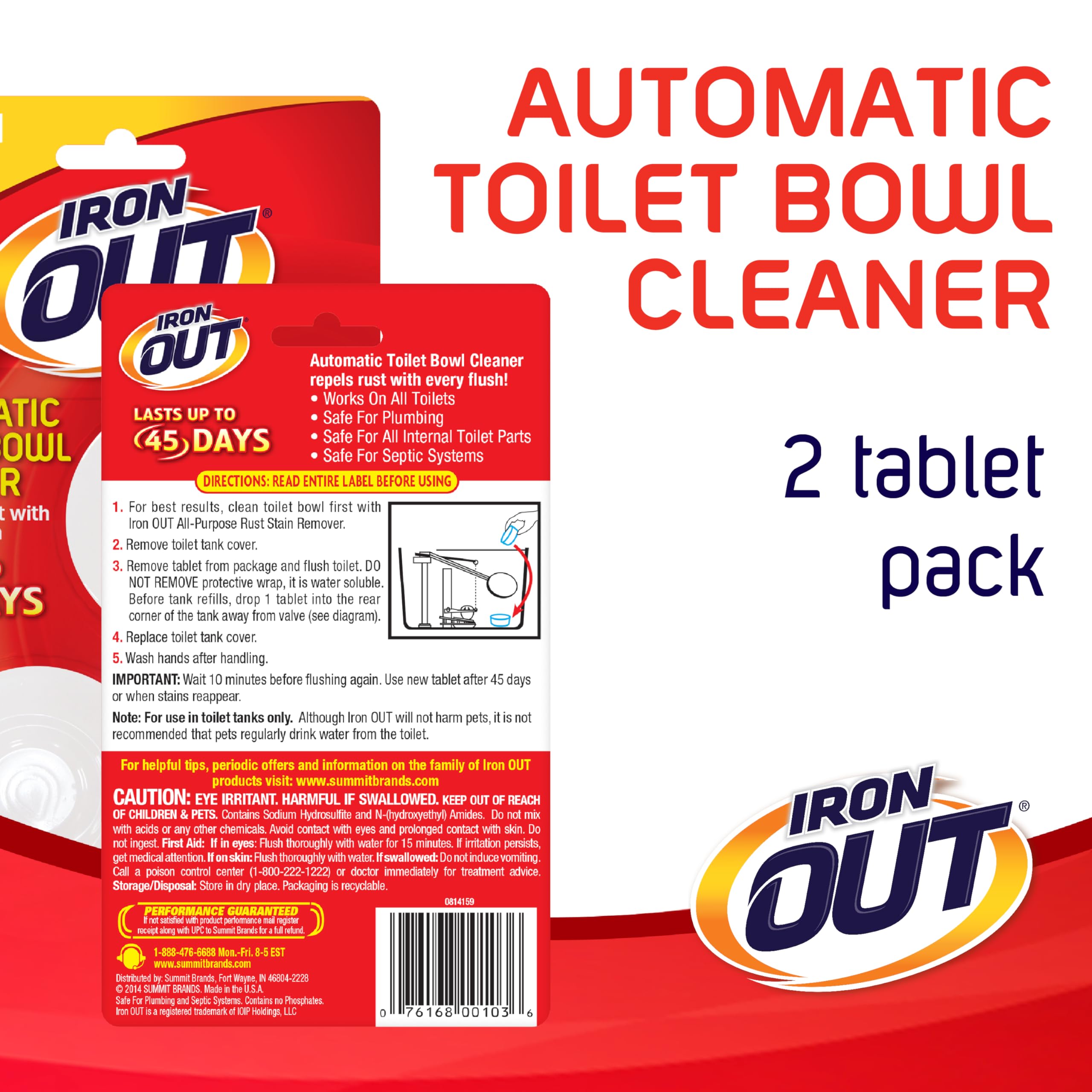 Iron OUT Automatic Toilet Bowl Cleaner, Helps Remove and Prevent Rust Stains in Toilet Bowls and Tanks, 2 Tablets