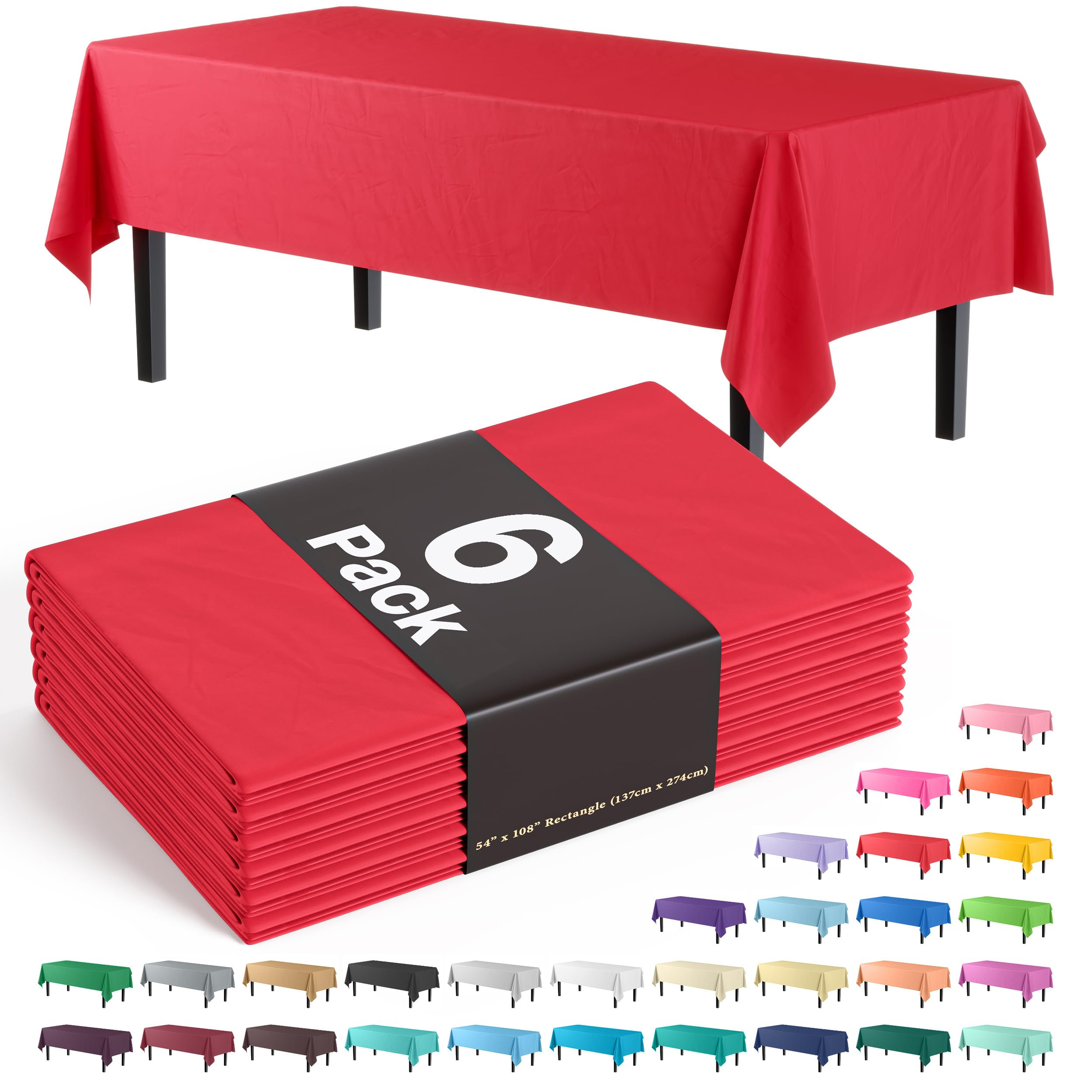 Exquisite 6-Pack Premium Plastic Tablecloth 54in. x 108in. Rectangle Plastic Table Cover - Black