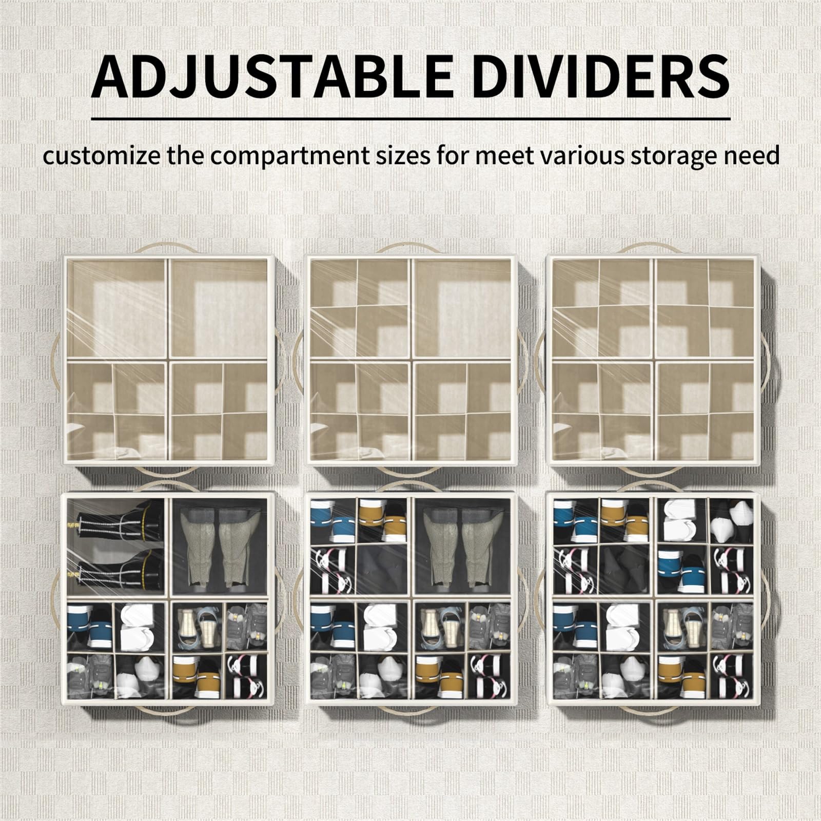 Aokeyee Shoe Organizer for Closet,2 Pack Foldable Shoe Storage Organizer Box Bin with Adjustable Dividers and Clear Cover, Fits up to 16-32 Pairs