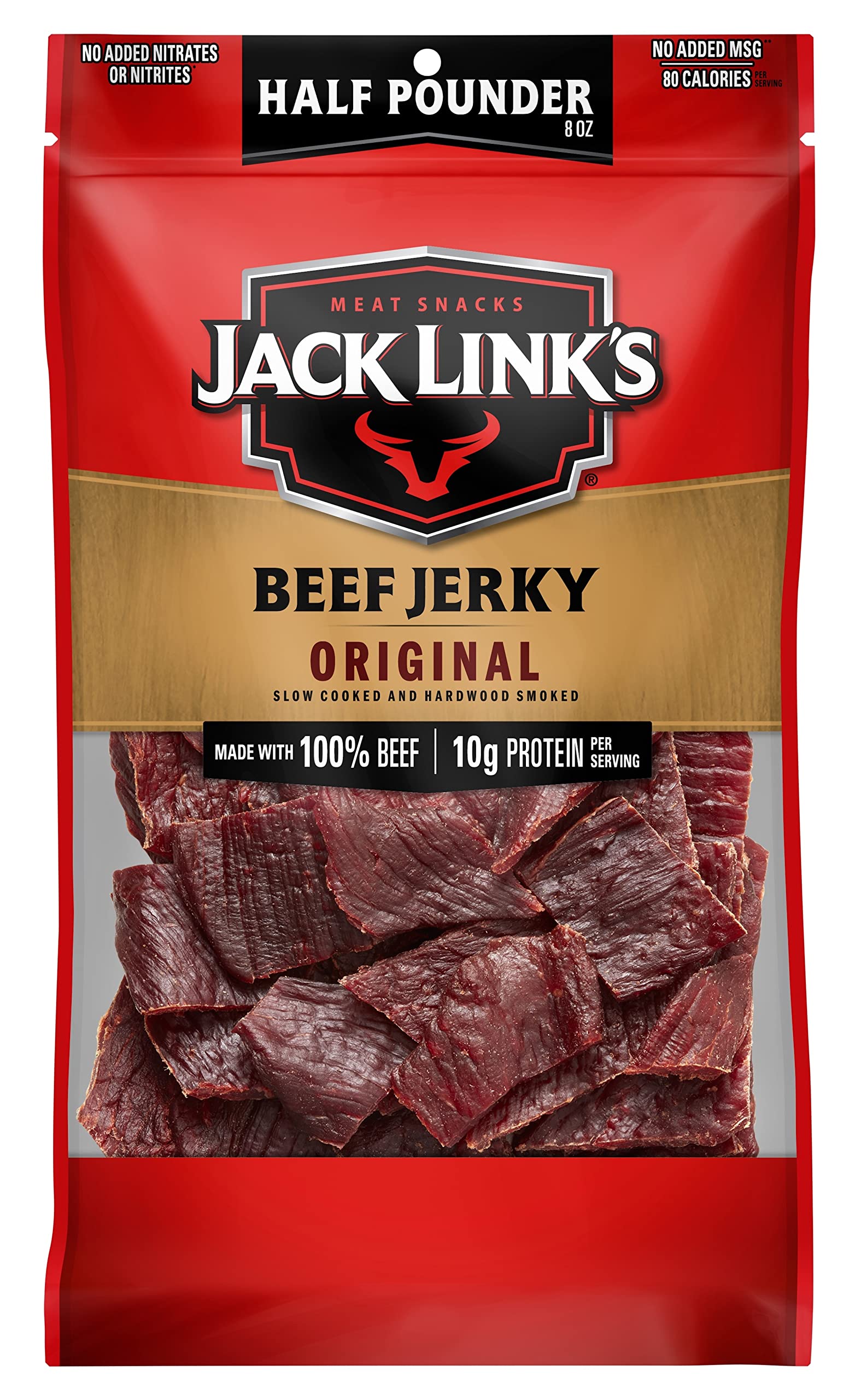 Jack Link's Beef Jerky, Original, Half Pounder Large Jerky Bag - Flavorful Meat Snack, Ready to Eat Protein Snacks with 10g of Protein per Serving, Made with 100% Beef