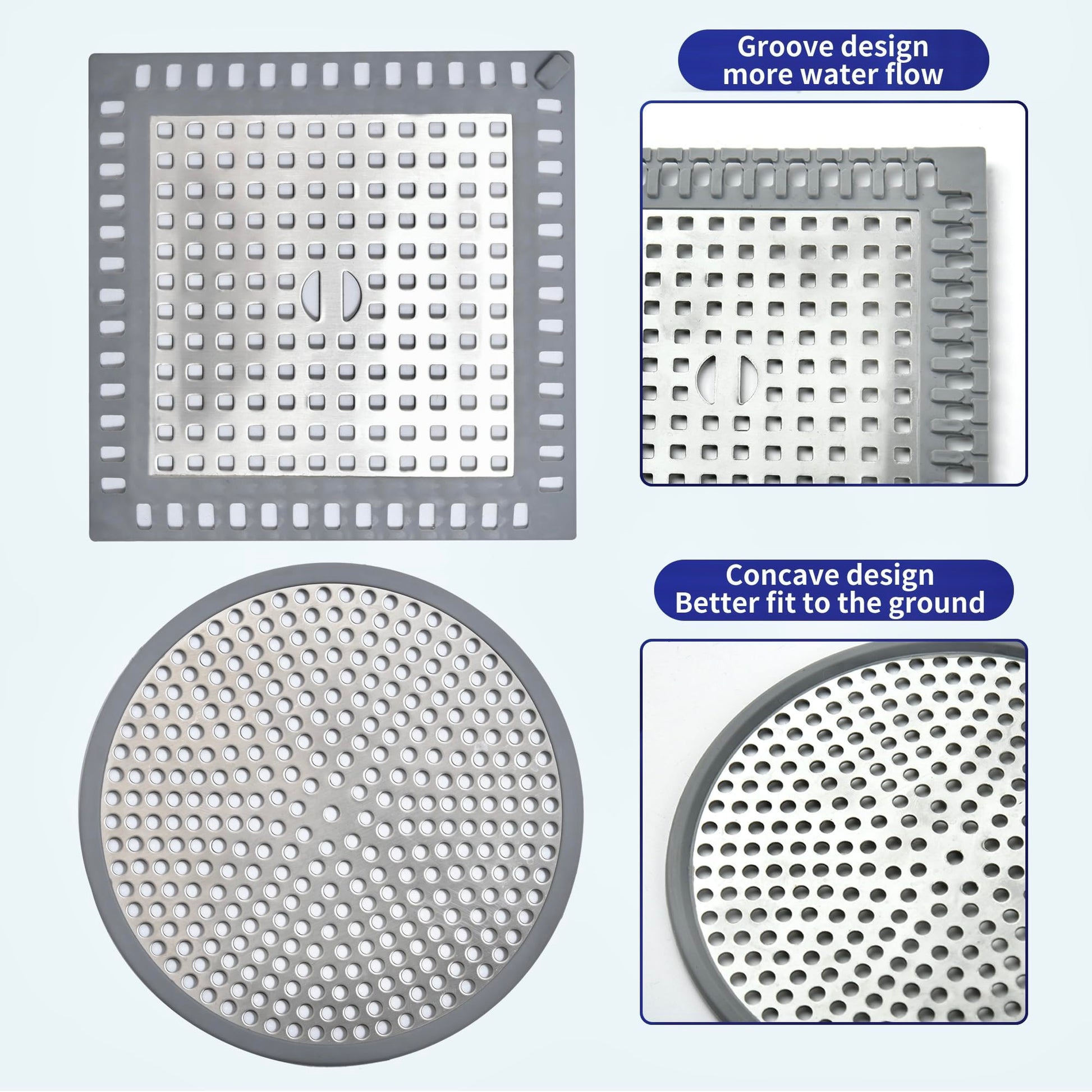 Cynn Select Shower Drain Hair Catcher,2PCS,4.72'',Flat Drain Hair Catcher,Shower Drain Cover/Filter, Bathroom/Kitchen Sink Drain Strainer,Stainless Steel and TPE