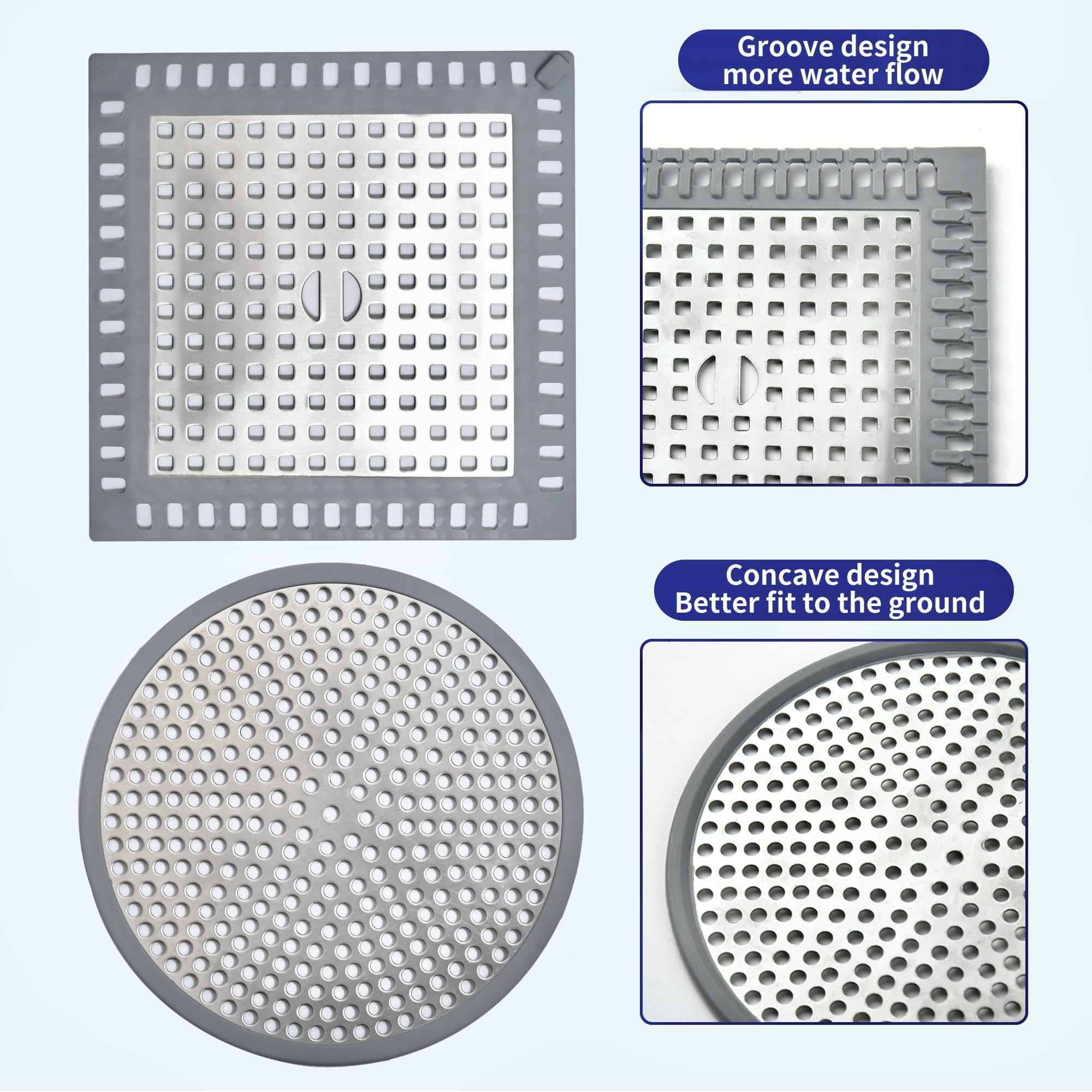 Cynn Select Shower Drain Hair Catcher,2PCS,4.72'',Flat Drain Hair Catcher,Shower Drain Cover/Filter, Bathroom/Kitchen Sink Drain Strainer,Stainless Steel and TPE