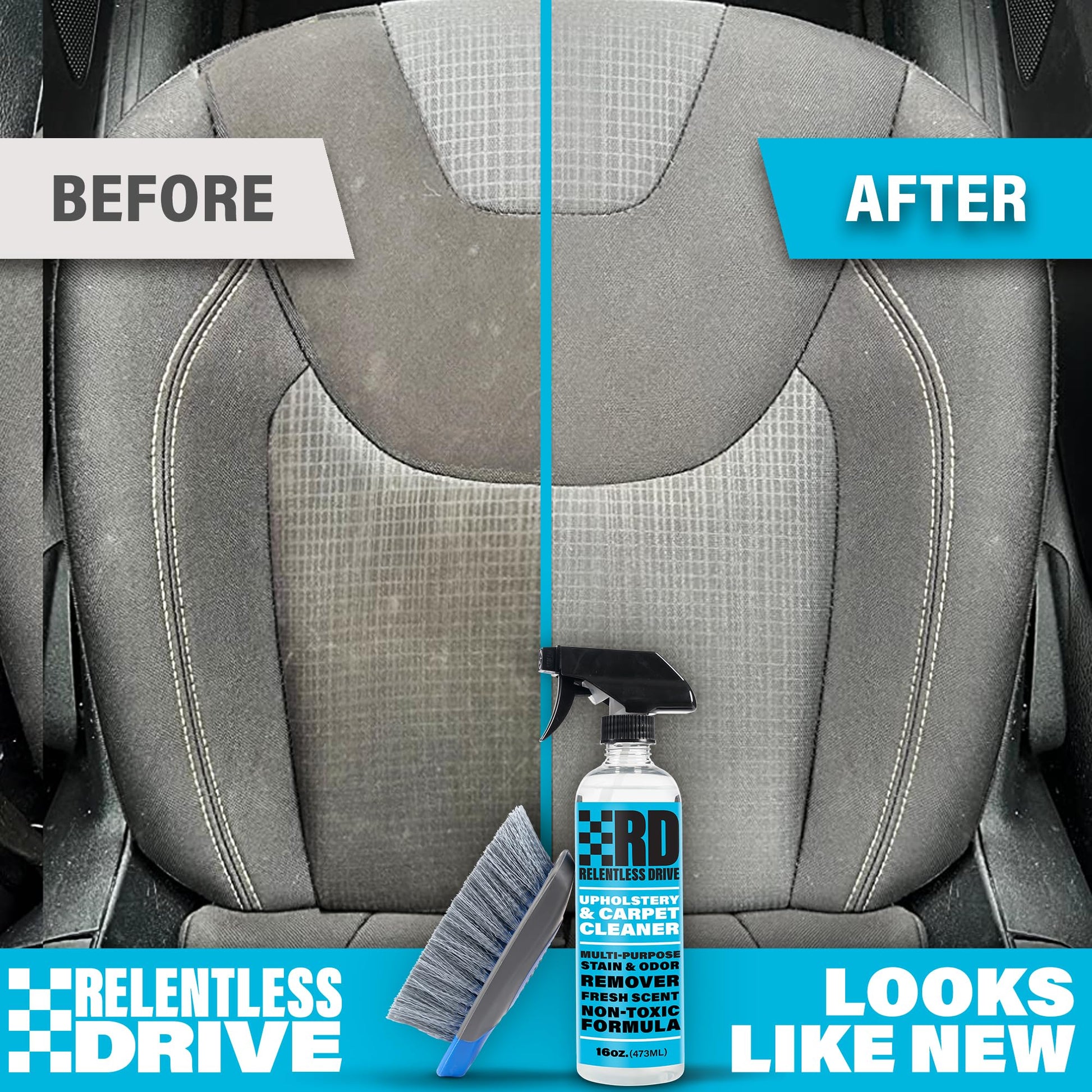 Car Carpet Cleaner (16oz) Professional Interior Car Cleaner for Seat Upholstery with Brush – Safe for All Cars