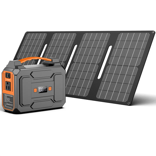 Solar Powered Generator 200W Peak/100W Rated, Portable Solar Generator Power Station with Solar Panels 40W Included, 146Wh Solar Power Bank with AC Outlet 110V for Home Use Camping Outdoor Adventure