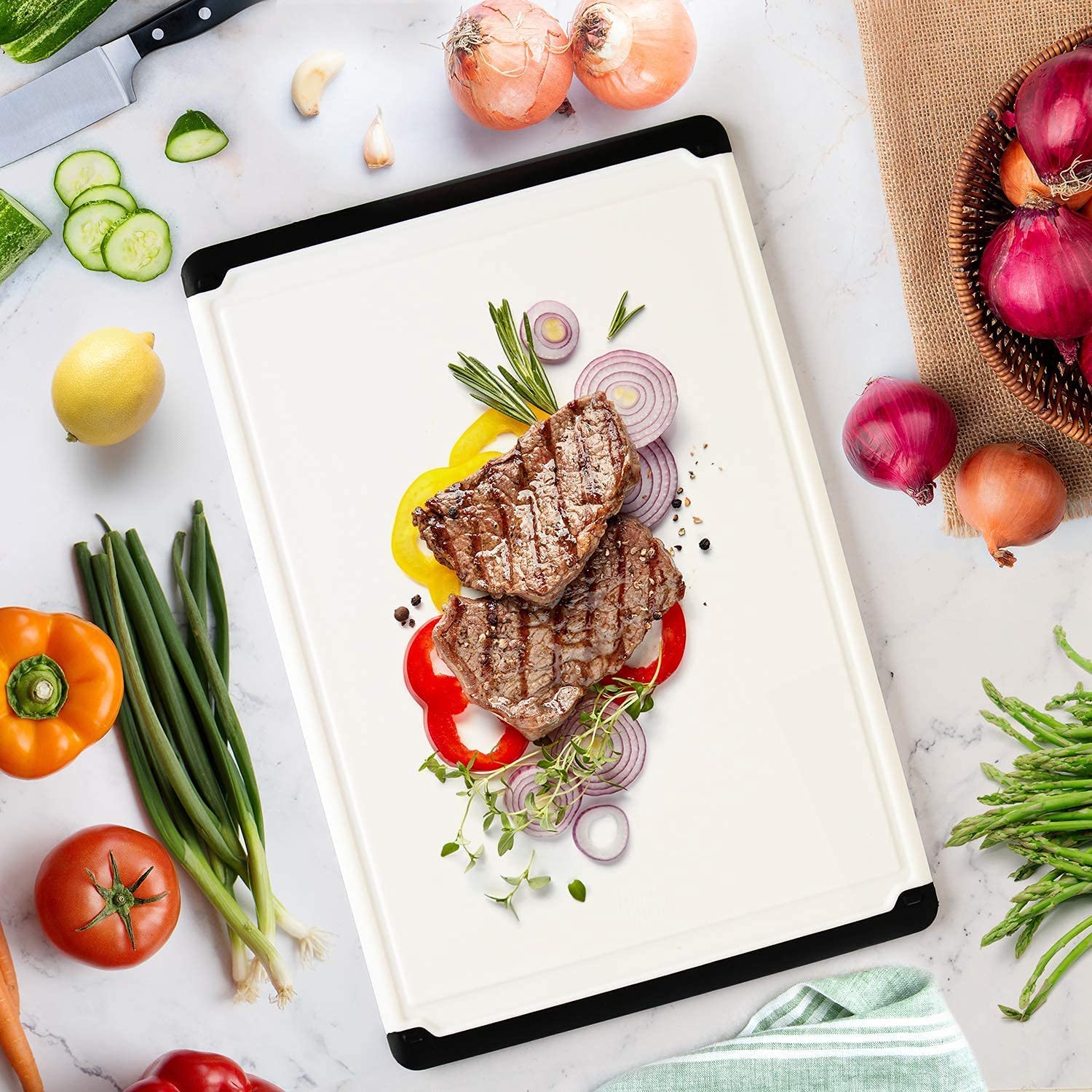 Large Cutting Board for Kitchen - 18x12 Inch Plastic Cutting Board with Deep Juice Groove, Non-Slip Dishwasher Safe Carving Board for Turkey, Meat, Vegetables, Fruits - Thanksgiving and Christmas Gift