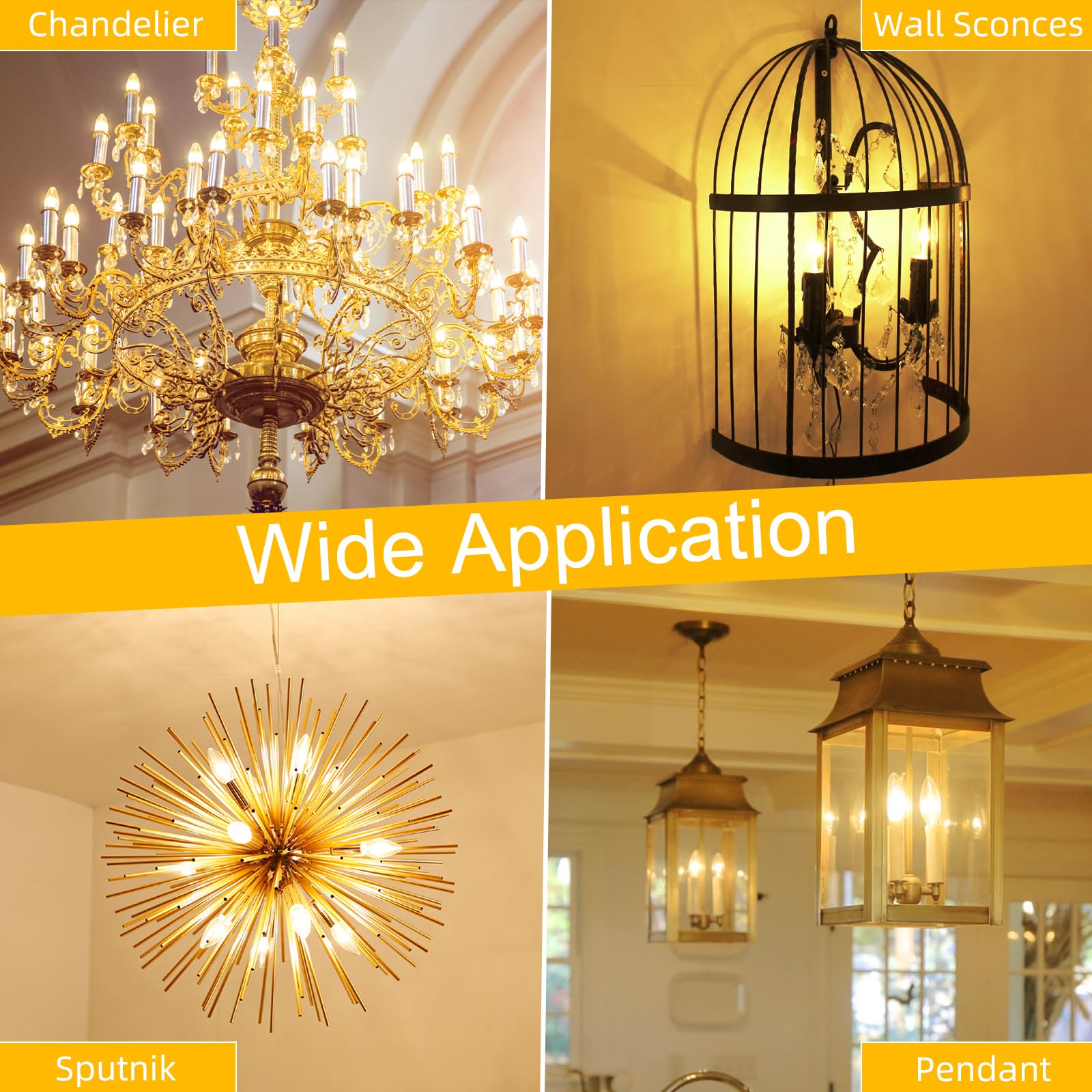 GvvooHome E12 Candelabra Bulb 40 watt Equivalent, E12 LED Bulb Dimmable Chandelier Light Bulbs, B10 Candle Light Bulbs 2700K Soft White, 90+CRI, 400LM, Cear Glass, 12 Pack