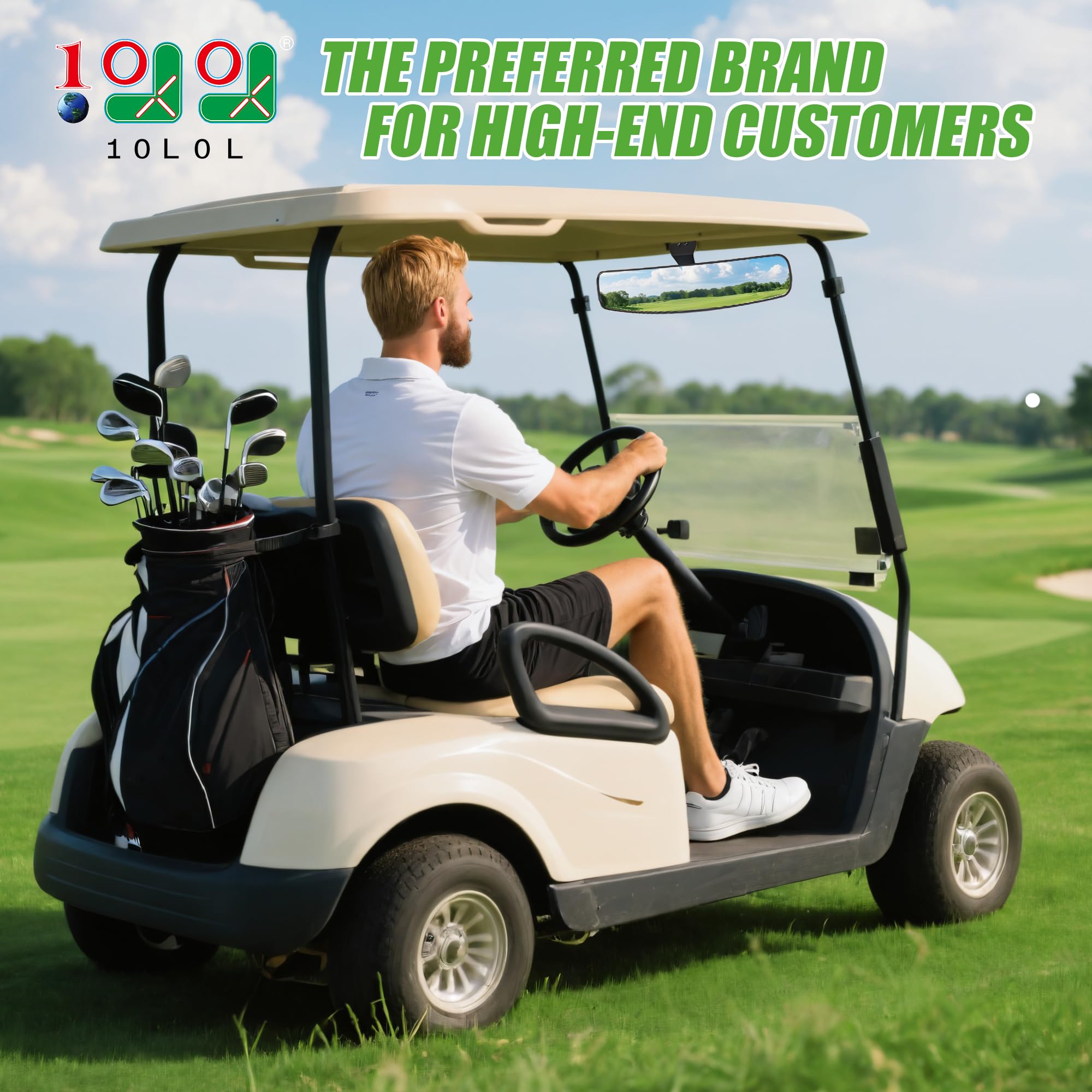 10L0L Universal Adjustable Golf Cart Panoramic Rear View Mirror, Rotatable 270 Rotation 16.5"Wide Angle Full Rearview Golf Cart Mirror for EZ Go, Club Car, Yamaha