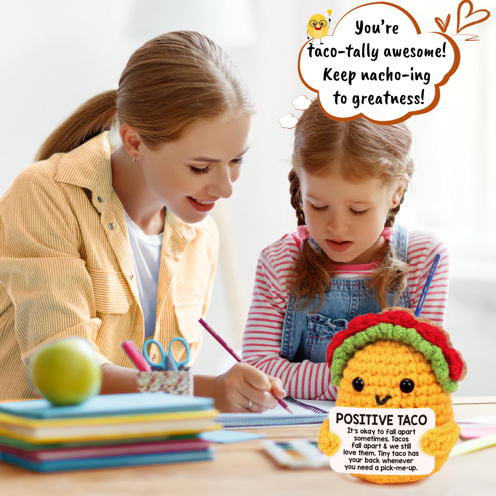 Positive Crochet Taco Christmas Birthday Gifts for Women Men Self Care Thanksgiving Basket Son Mom Dad Daughter Sister Friend Coworkers Relaxation Gift Desk Home Decor Emotional Inspirational Support