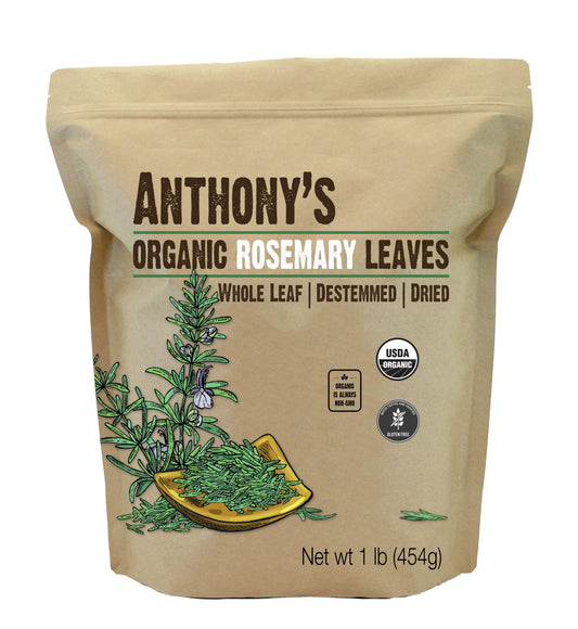 Anthony's Organic Dried Rosemary Leaves, 1 lb, Whole Leaf, Destemmed, Non GMO, Non Irradiated, Gluten Free