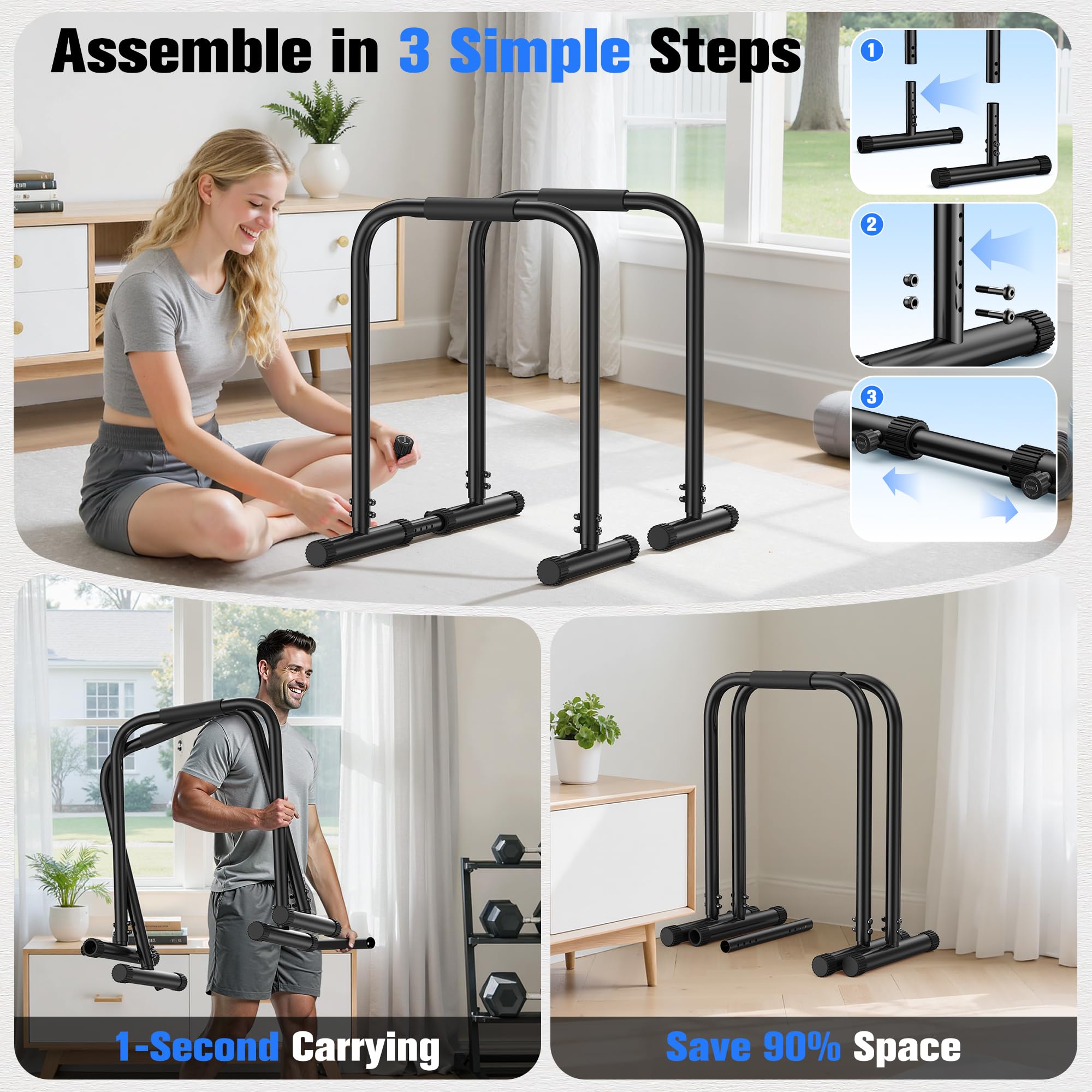 Sportsroyals Adjustable Dip Bar Station, Heavy Duty Parallette & Parallel Bars, 400LBS Stable Dip Stands for Home Gym, Calisthenics & Upper Body Workout Equipment