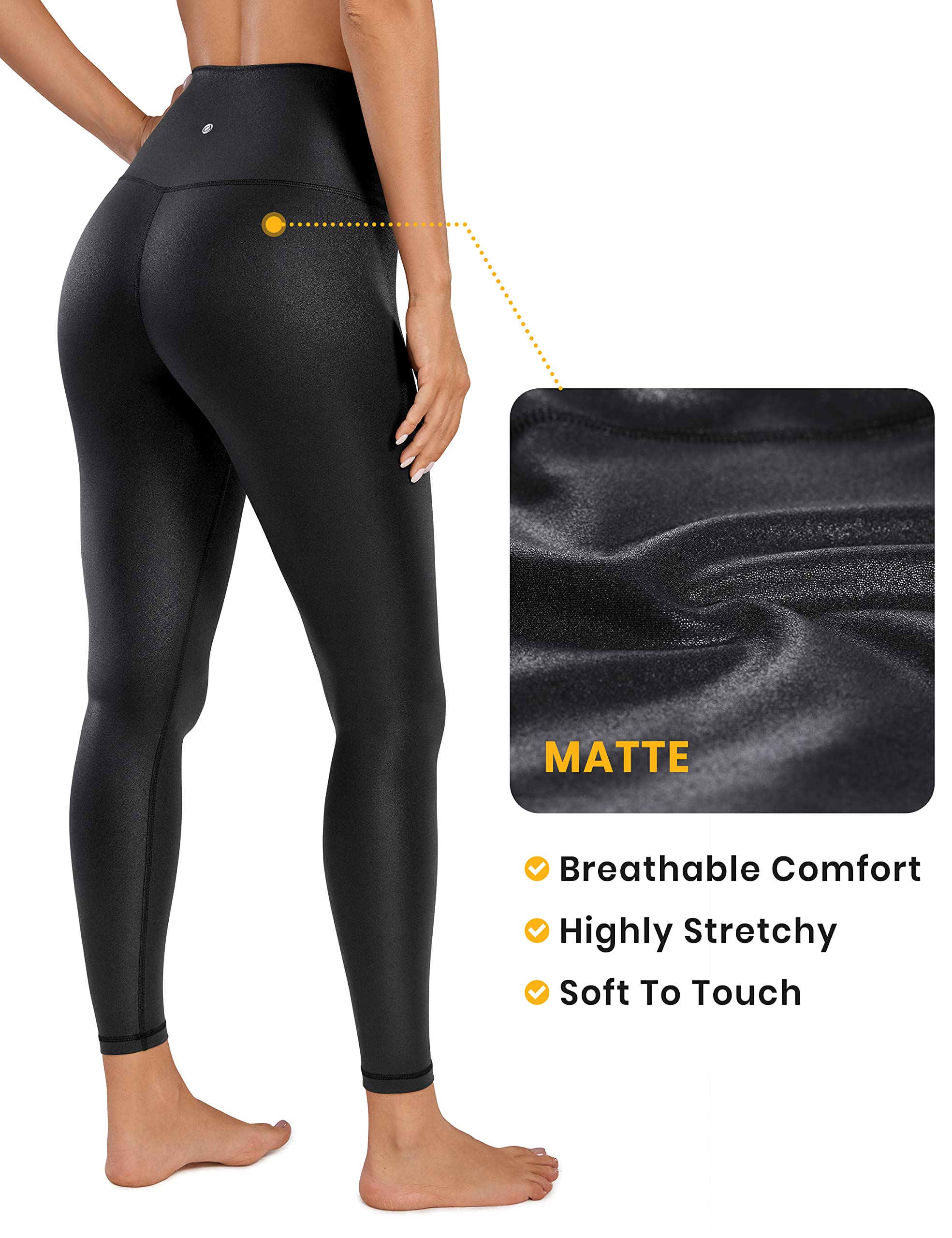 CRZ YOGA Butterluxe Matte Faux Leather Leggings for Women 25" - High Waisted Stretch Ankle Leather Pants Pleather Tights Faux Leather Black Large