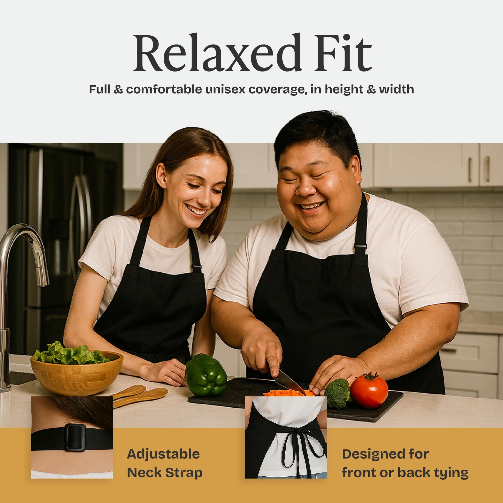 Will Well Chef Apron for Men and Women - 33" x 27" Large with 38" Waist Ties for a Comfy and Snug Fit, Durable and Lightweight, with 2 Spacious Pockets for Your Cooking Essentials - 1-Pack, Black