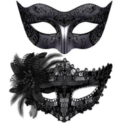SIQUK Couple Masquerade Masks Sequins Venetian Party Plastic Halloween Costume Rhinestone Mardi Gras Mask for Women and Men, Black