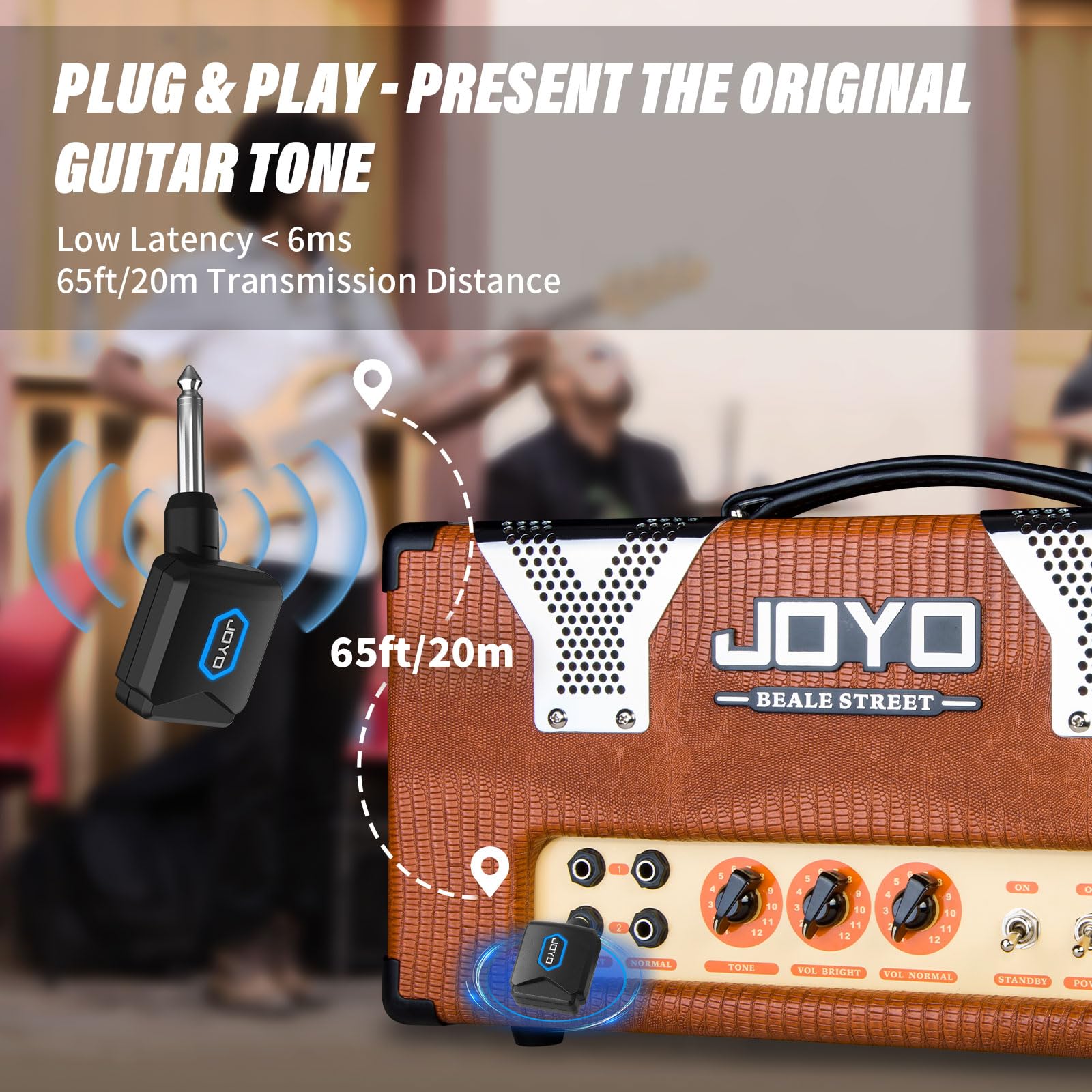 JOYO Wireless Guitar System 5.8GHz Wireless Guitar Transmitter Receiver with Charging Box 4 Signal Channel for Guitar Bass Electric Instruments (JW-06)
