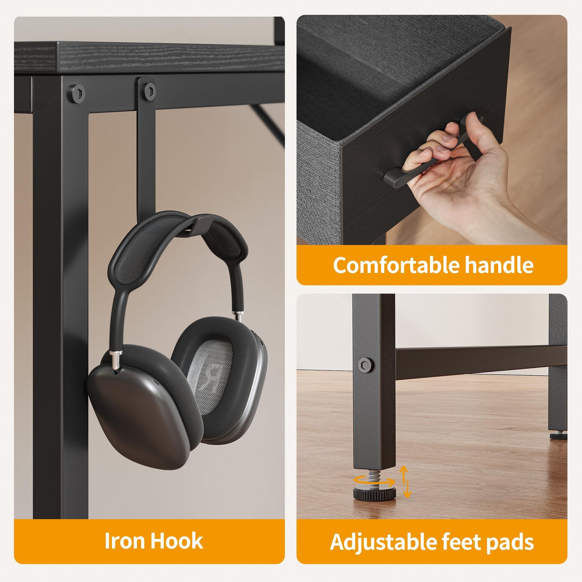 CubiCubi Computer Desk with 2 Drawers, 40 Inch Small Home Office Desk Study Writing Table, Modern Black