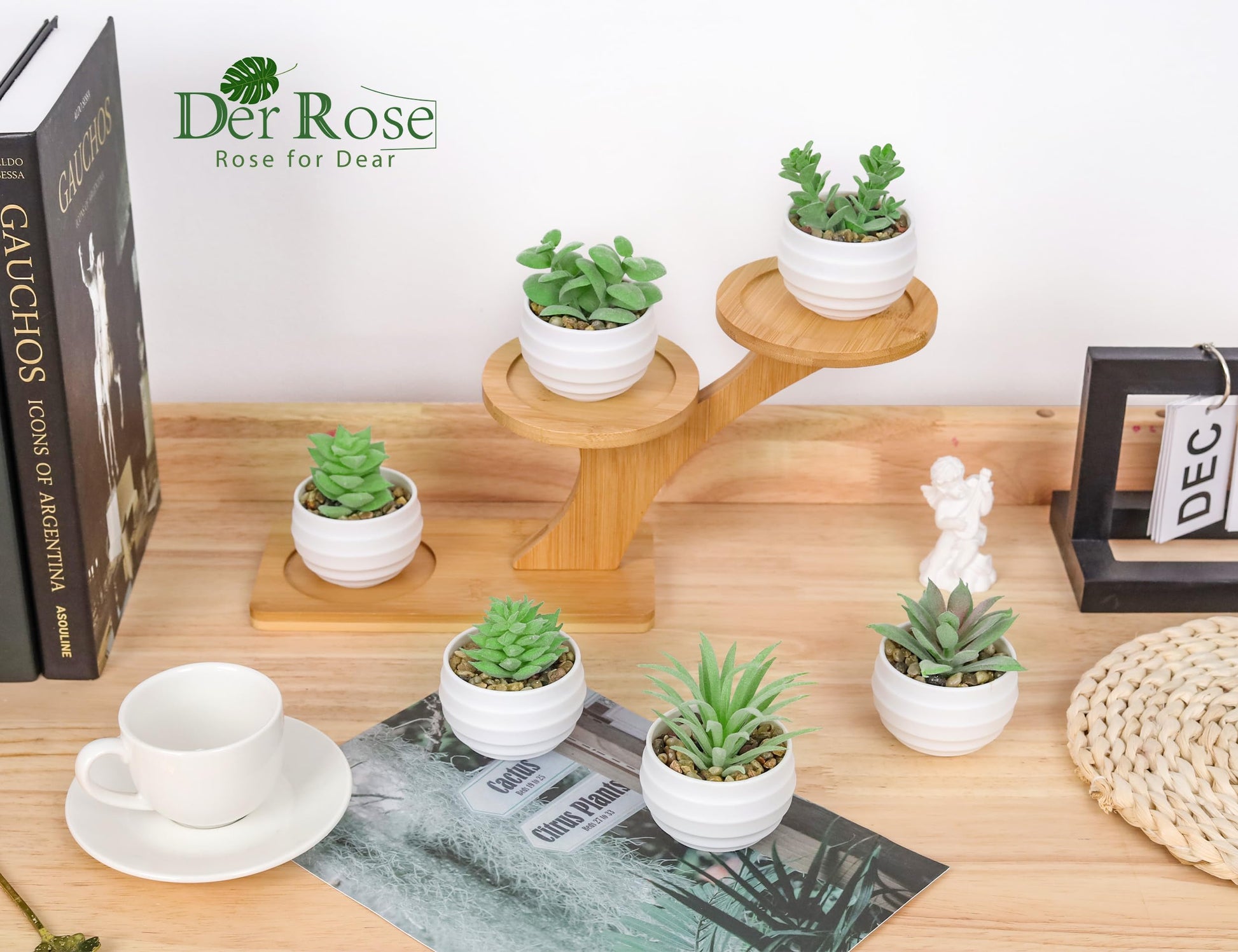 Der Rose Set of 6 Succulents Plants Artificial in Pots Small Fake Plants for Bedroom Aesthetic Living Room Shelf Bathroom Decor Office Desk Accessories