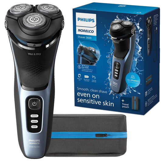 Philips Norelco Shaver 3600, Rechargeable Wet & Dry Electric Shaver with Pop-Up Trimmer, Travel Storage Pouch and Protective Cap, S3243/91