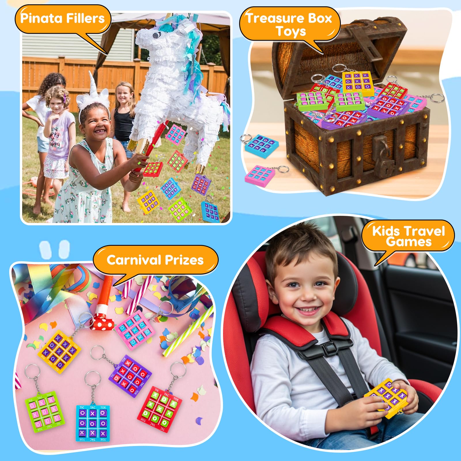 24PCS Tic Tac Toe Game Birthday Party Favors Halloween Goodie Bags Stuffers for Kids 3-5 4-8 8-12 Classroom Treasure Chest Carnival Prize Box Toys Bulk Keychain Pinata Filler Return Gifts for Girl Boy