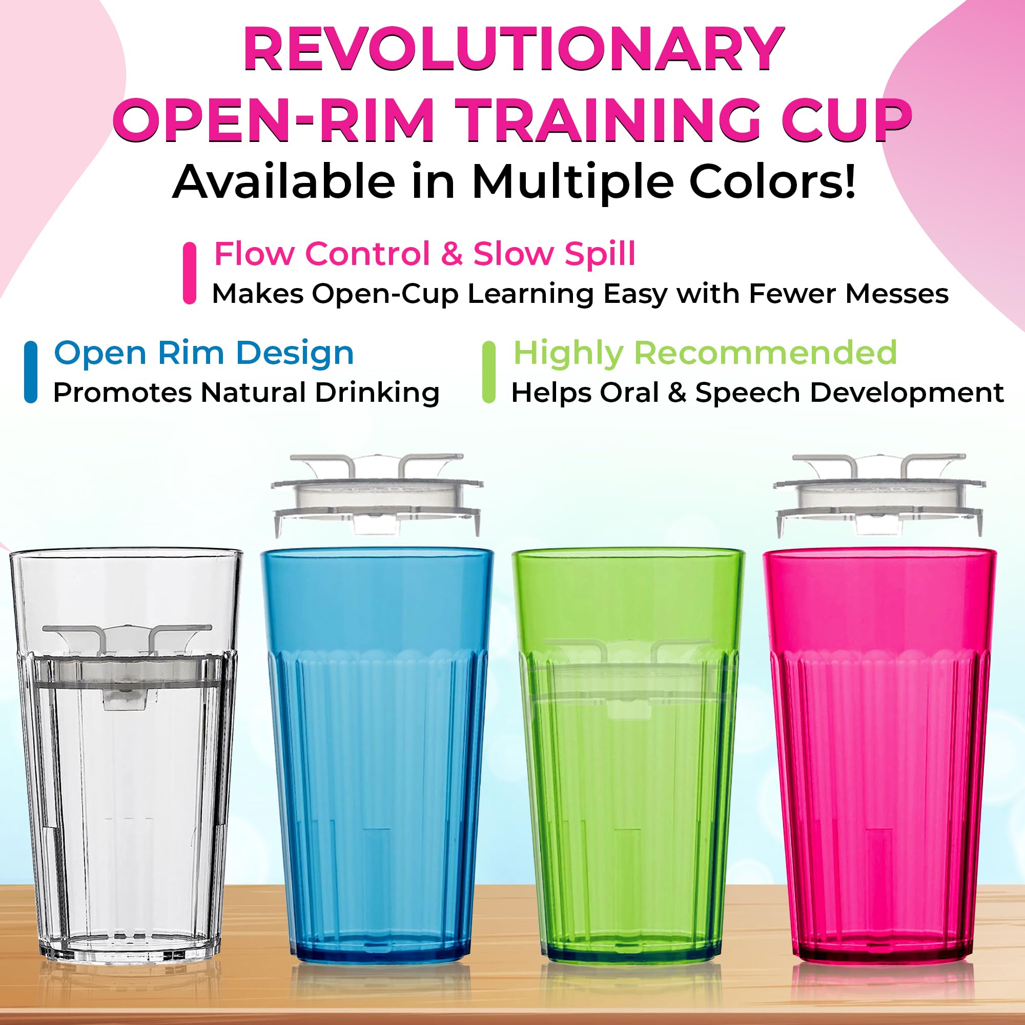 BUNDLE: Reflo Smart Cup (Clear 1-Pack) Open Training Cup, Toddler Cup, 360 Control-Flow, AND free training and use e-guide via QR code on packaging.