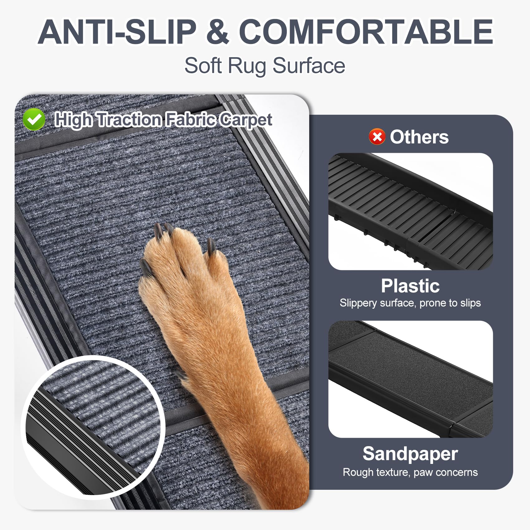 HerCcreta wigge Dog Ramp for Car 63" Long & 17" Wide Portable Dog Ramps for Large Dogs with Non-Slip Rug Surface Dog Car Ramp for SUV Car & Truck, Folding Dog Ramp Up to 250LBS