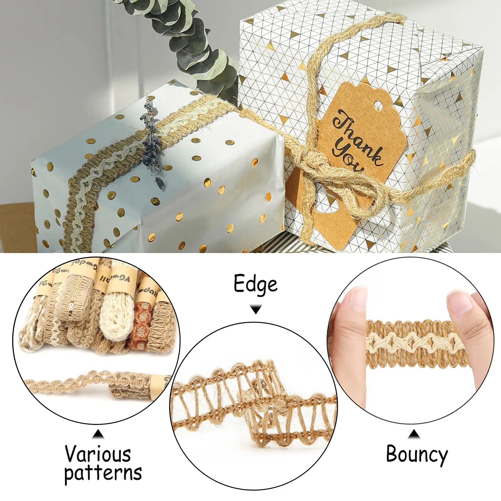 VGOODALL 9 Rolls Jute Ribbons Lace Craft Ribbon 18 Meters for Crafts Wraping Gifts Party Holiday and Rustic Wedding Decorations